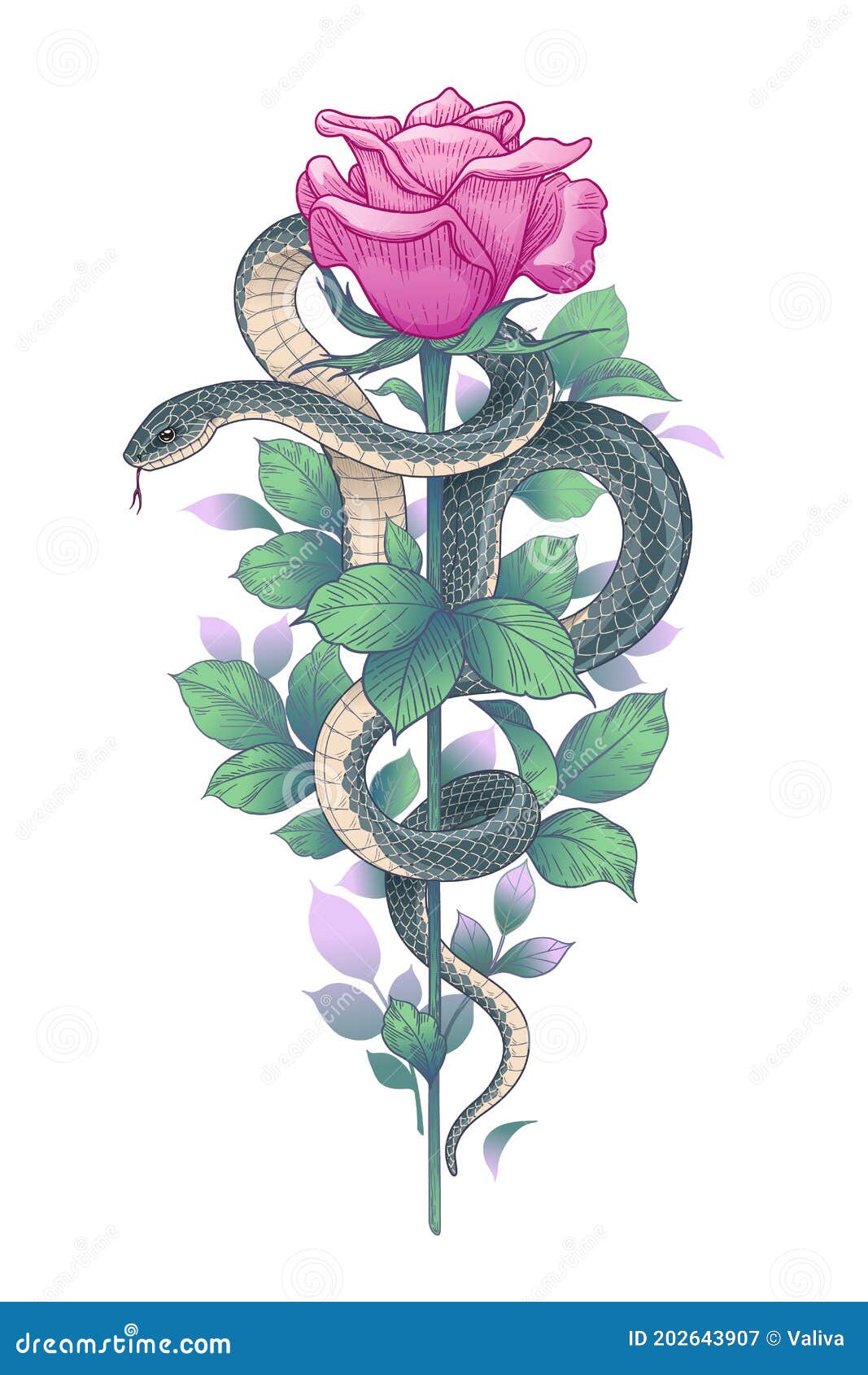  twisted snake and pink rose on high stem