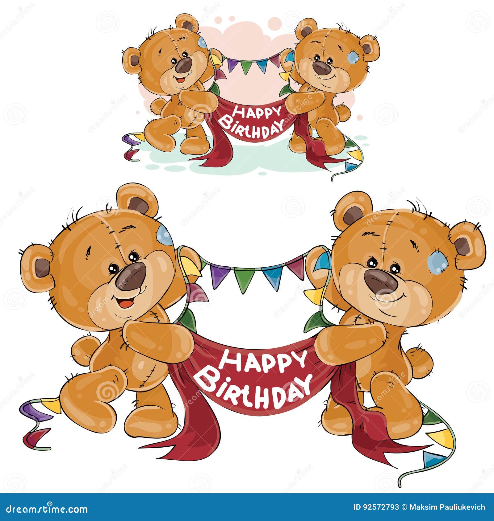 Vector Two Brown Teddy Bears Holding in Their Paws a Garland and Banner ...