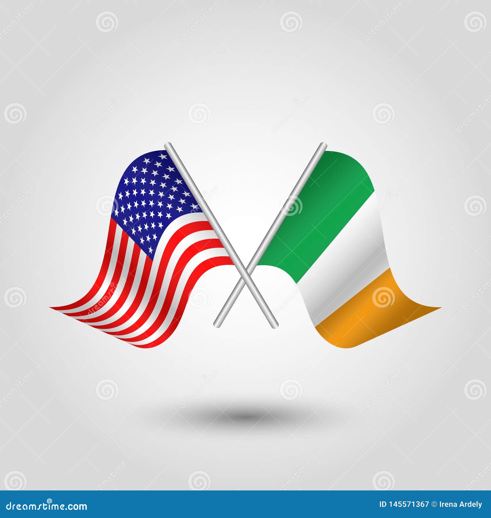 Download Vector Two American And Irish Flags On Silver Sticks ...