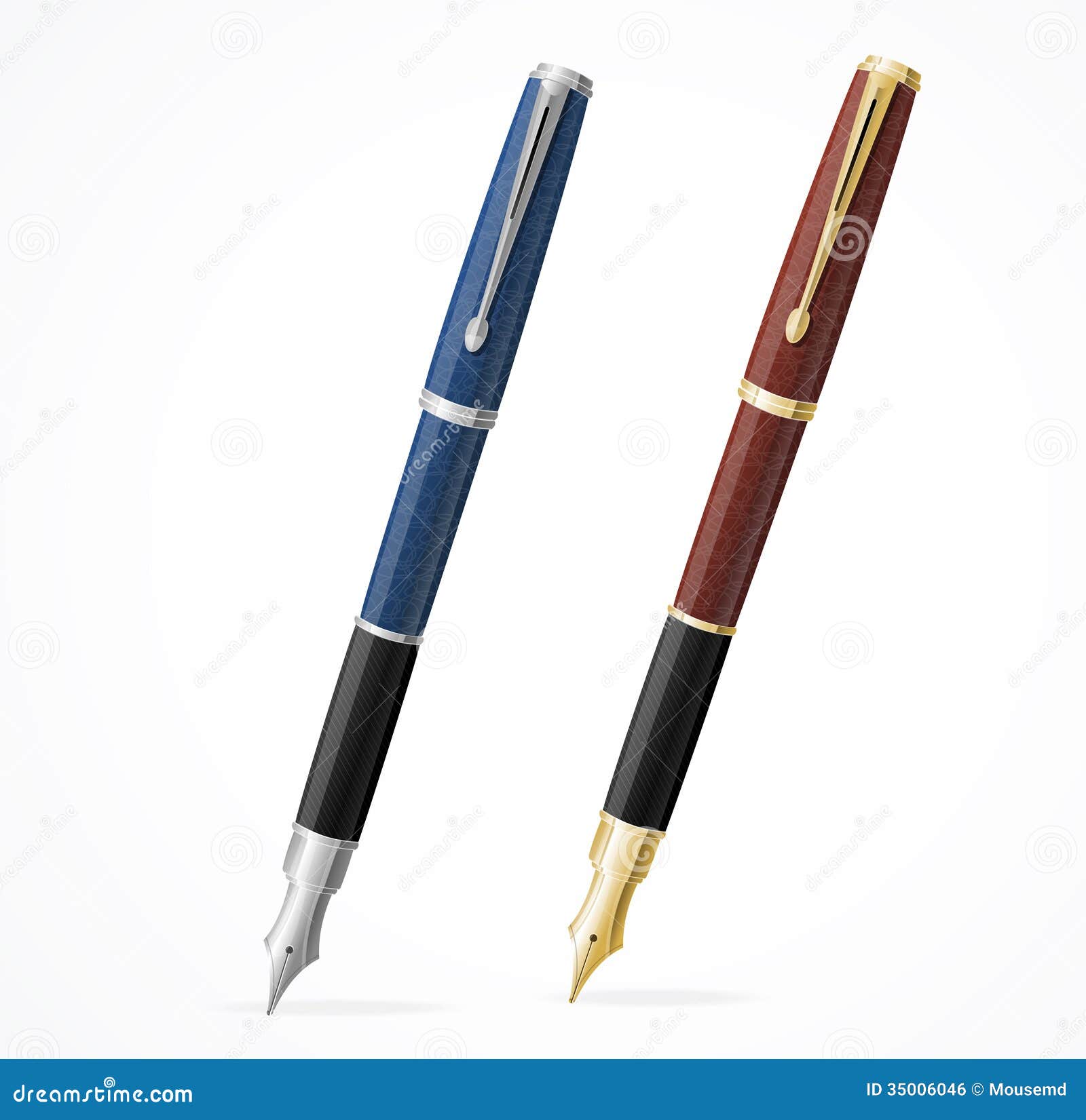 Vector Two Fountain Pens Isolated Gold and Silver Stock Vector