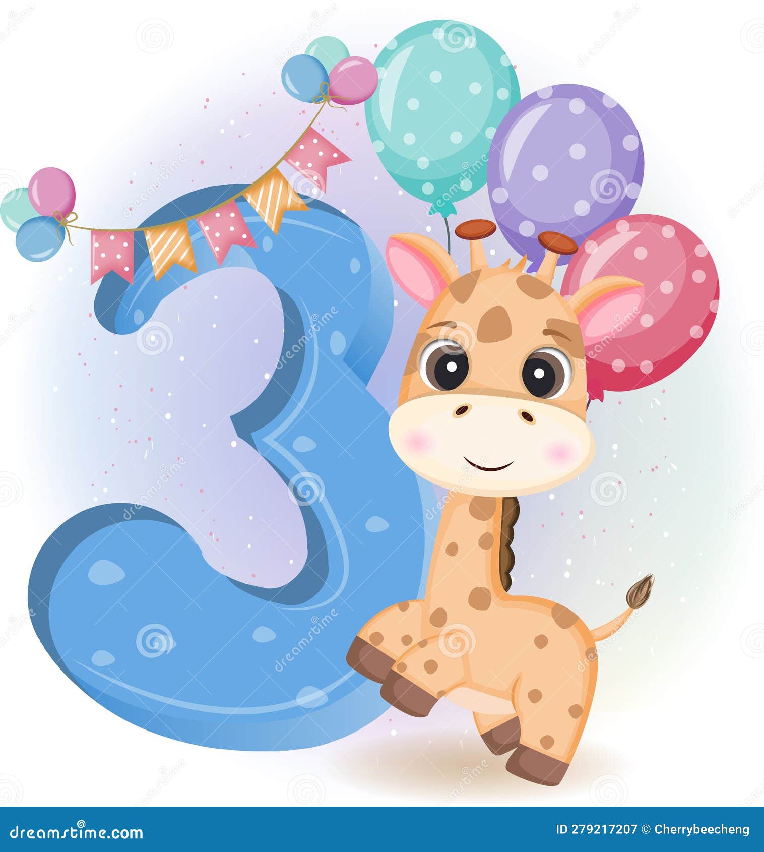 Vector Un Lindo Jirafa Feliz Cumpleaños 2 Años Ilustración del Vector -  Ilustración de juguete, animal: 279217202