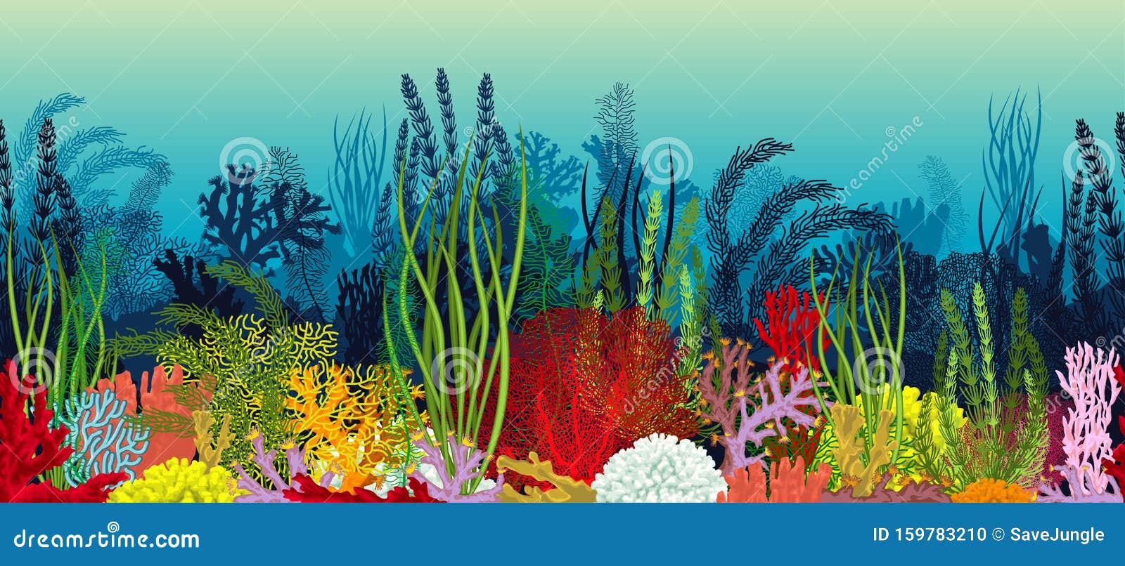  underwater coral reef horizontal seamless pattern. undersea bottom texture.