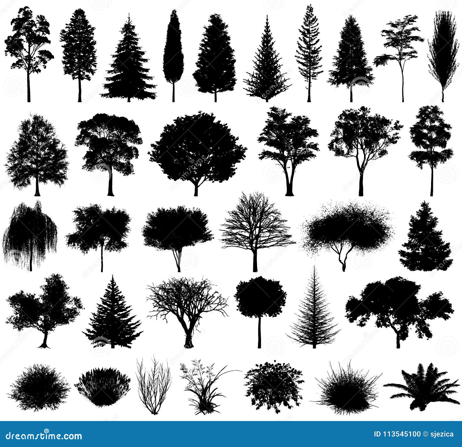  various trees and shrubs silhouette. eps 10