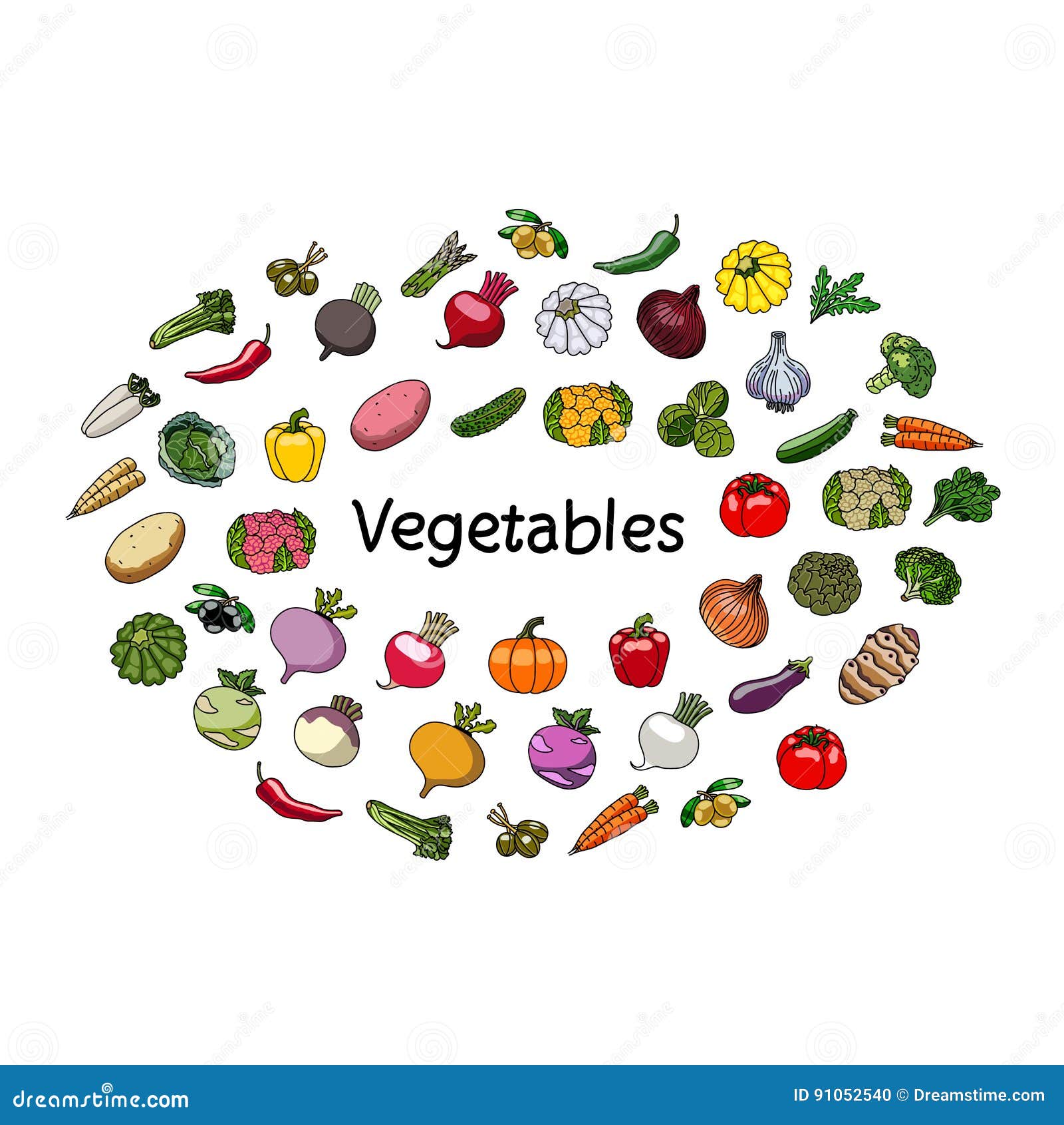 Vector Vegetables and Word. Vegetarianism. Stock Illustration