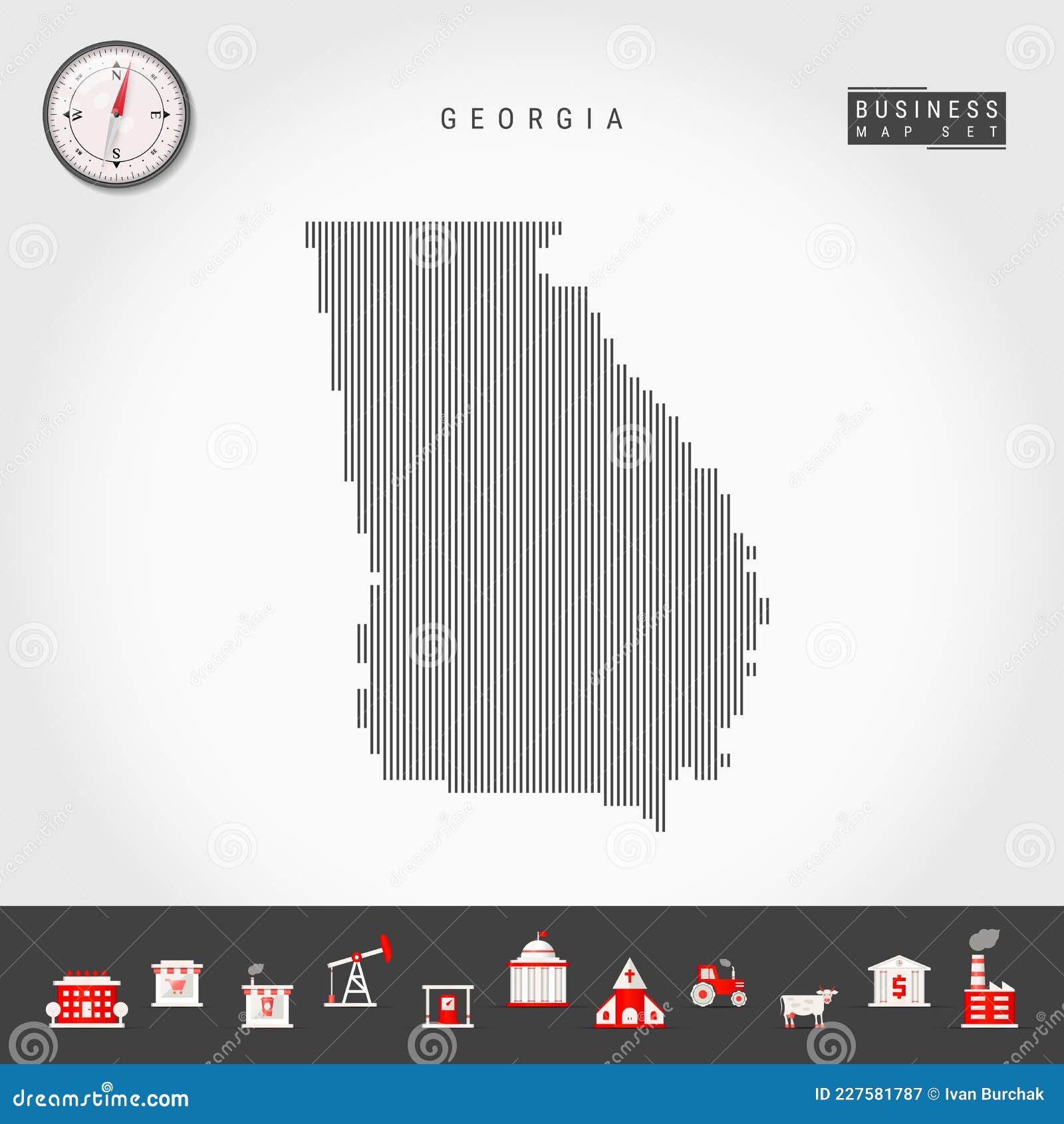 Vector Vertical Lines Pattern Map of Striped Silhouette of