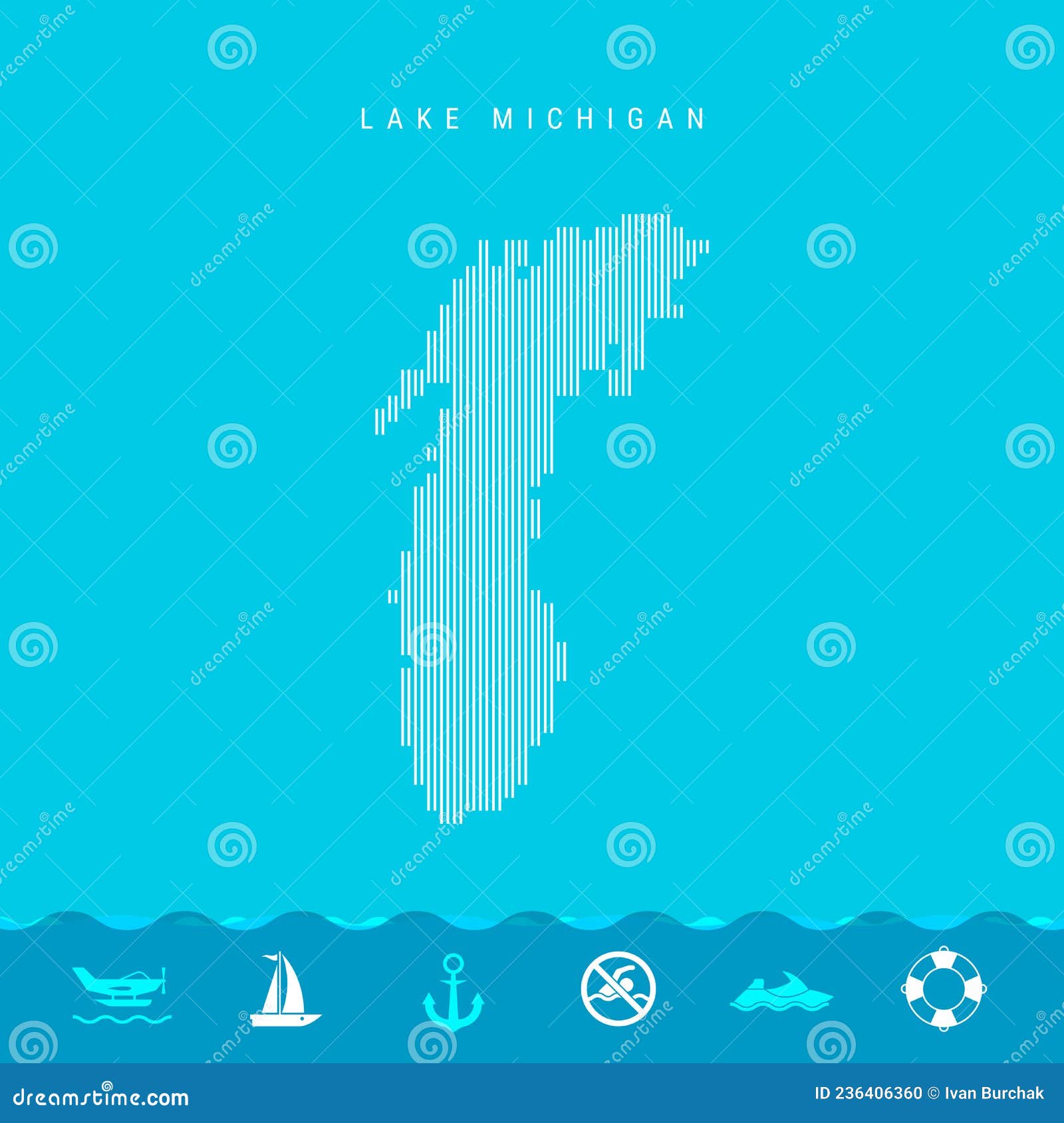 Vector Vertical Lines Pattern Map of Lake Michigan. Striped Silhouette