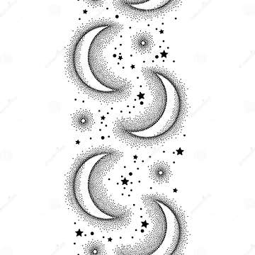 Vector Vertical Seamless Pattern with Dotted Half Moon and Stars in ...