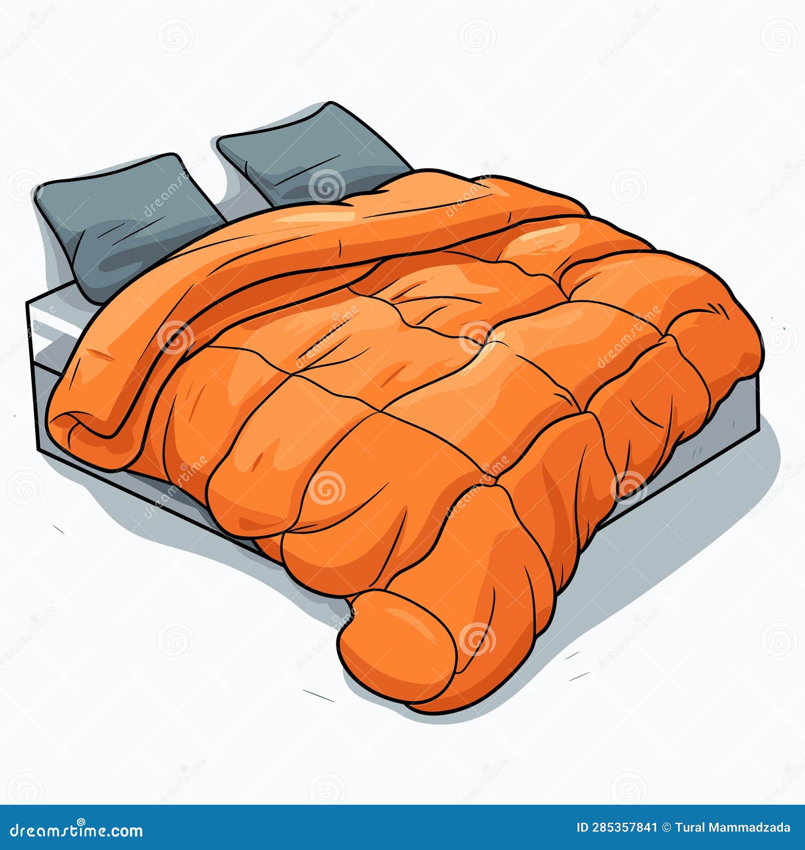 Vector of a Vibrant Orange Comforter on a Bed Adorned with Stylish Blue