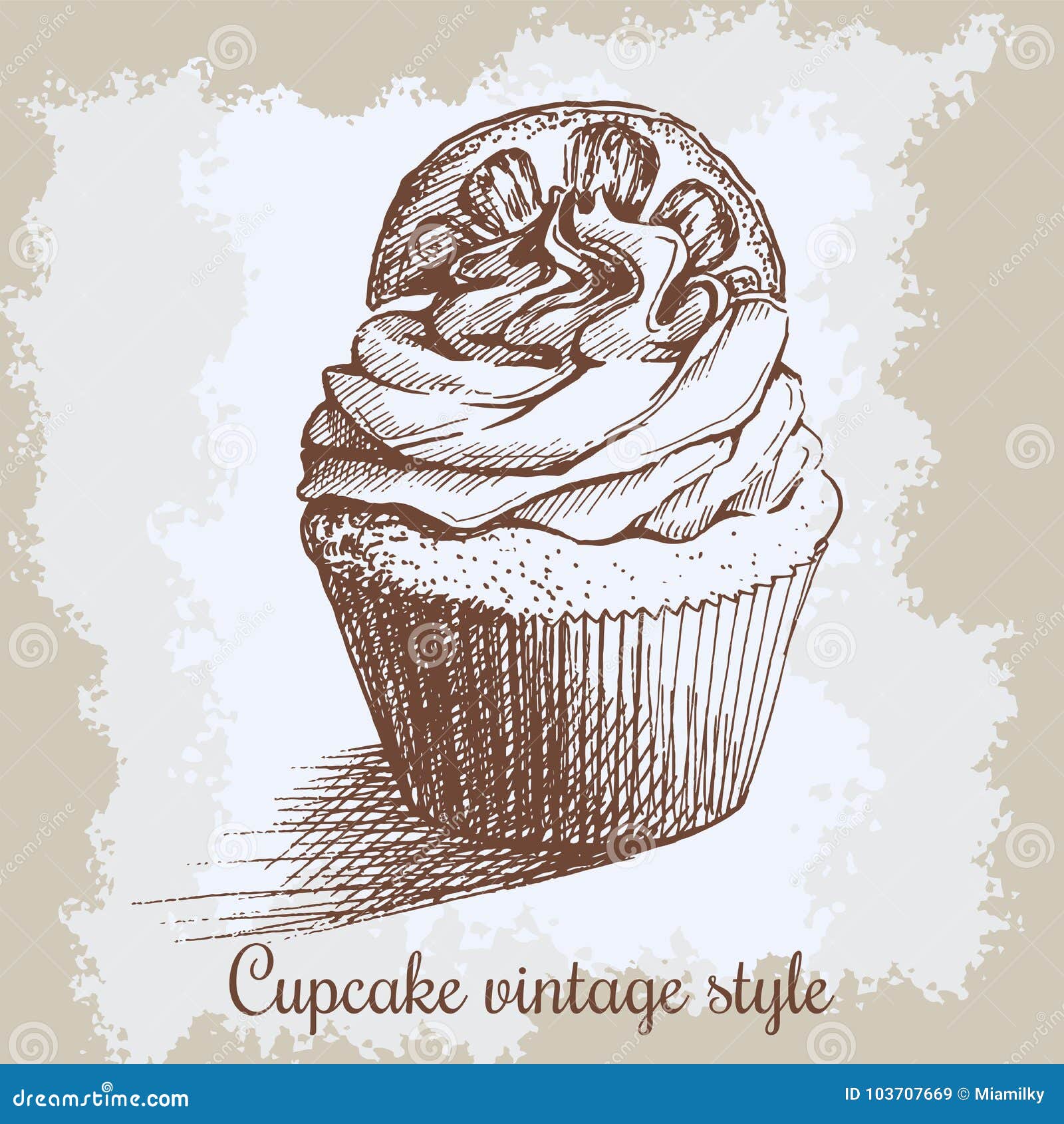 Vector Vintage Background.Hand Drawn Sweet Cupcake Stock Illustration -  Illustration of cupcake, breakfast: 103707669
