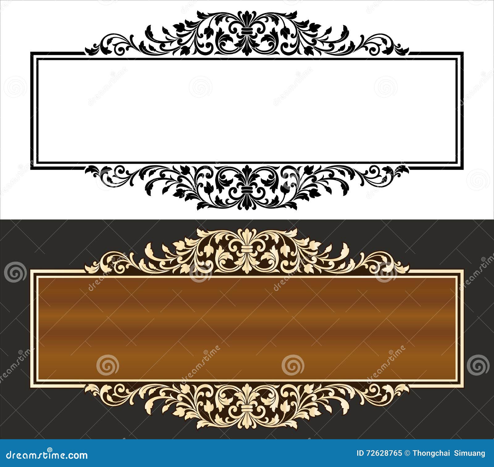 Vector vintage border frame logo engraving with retro ornament pattern in  antique rococo style decorative design Stock Vector