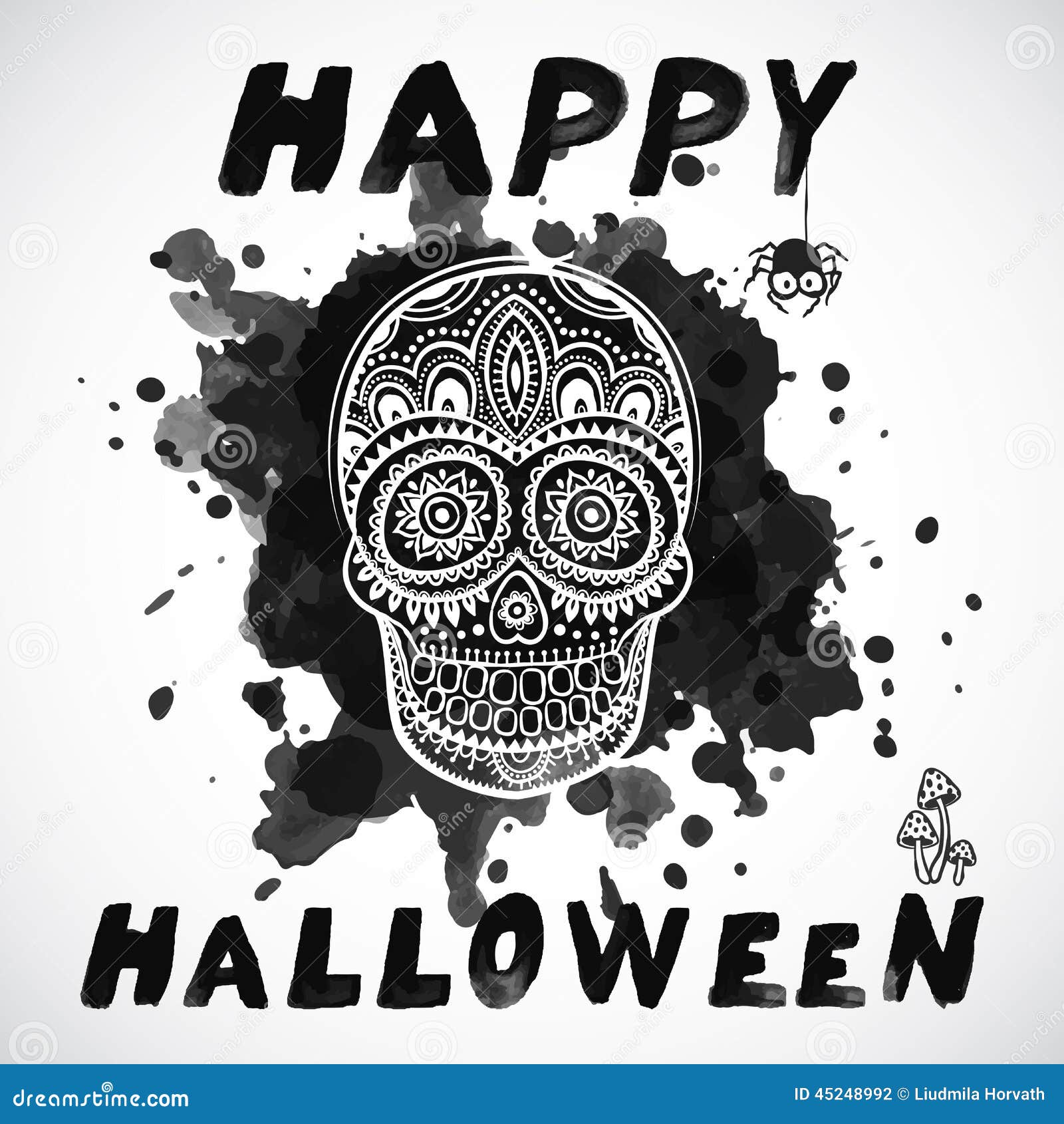 Vector Vintage Halloween Skull Illustration Stock Vector - Illustration of grave, abstract: 45248992