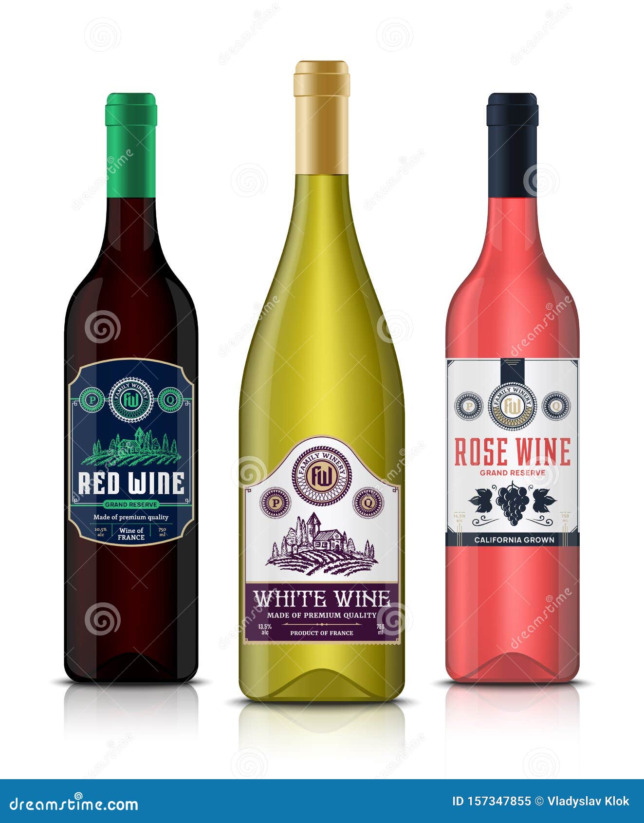 Download Vector Vintage Red, White And Rose Wine Labels And Wine Bottle Mockups Stock Vector ...