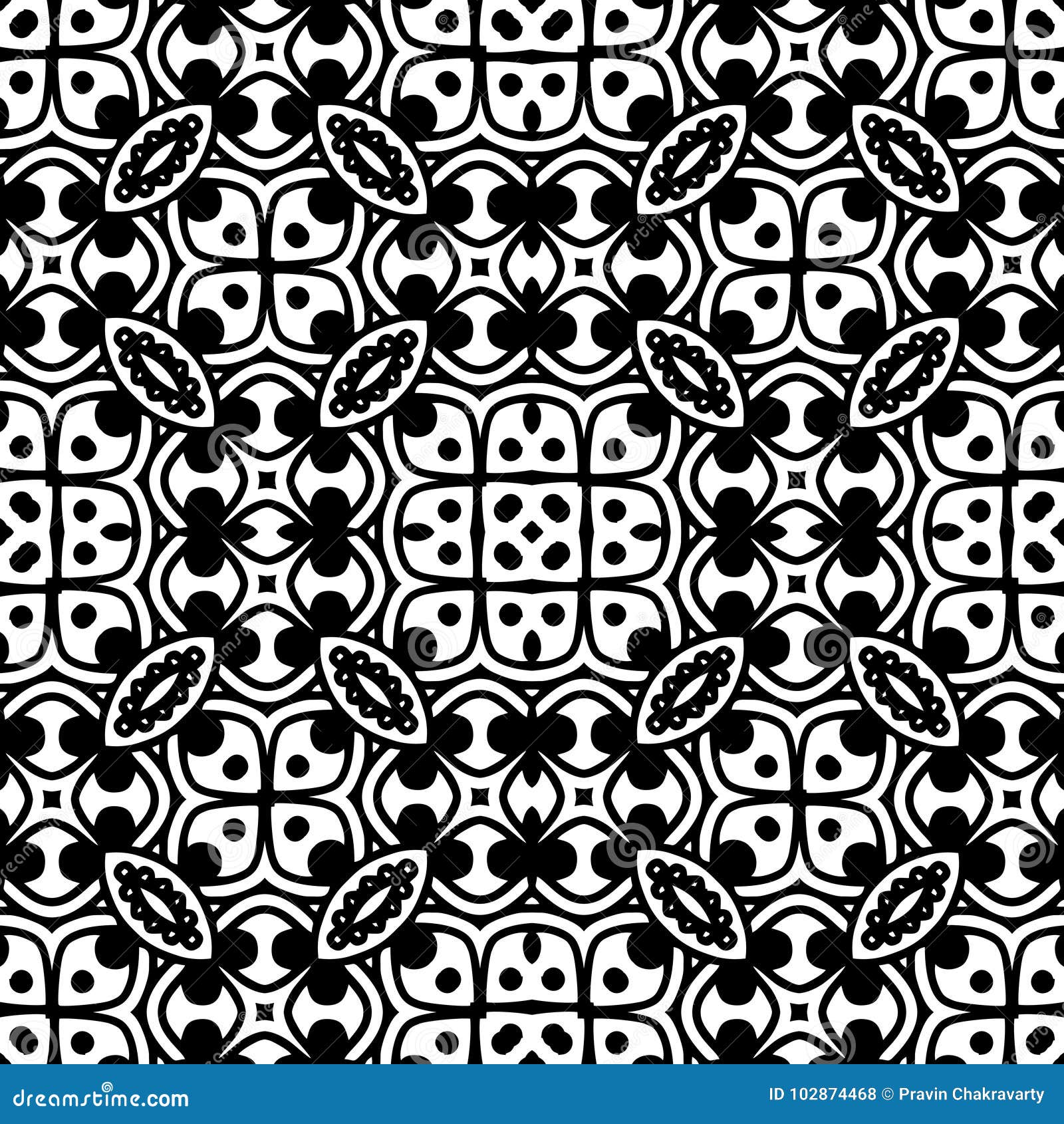 Vector Vintage Seamless Black and White Floral Pattern. Stock Vector