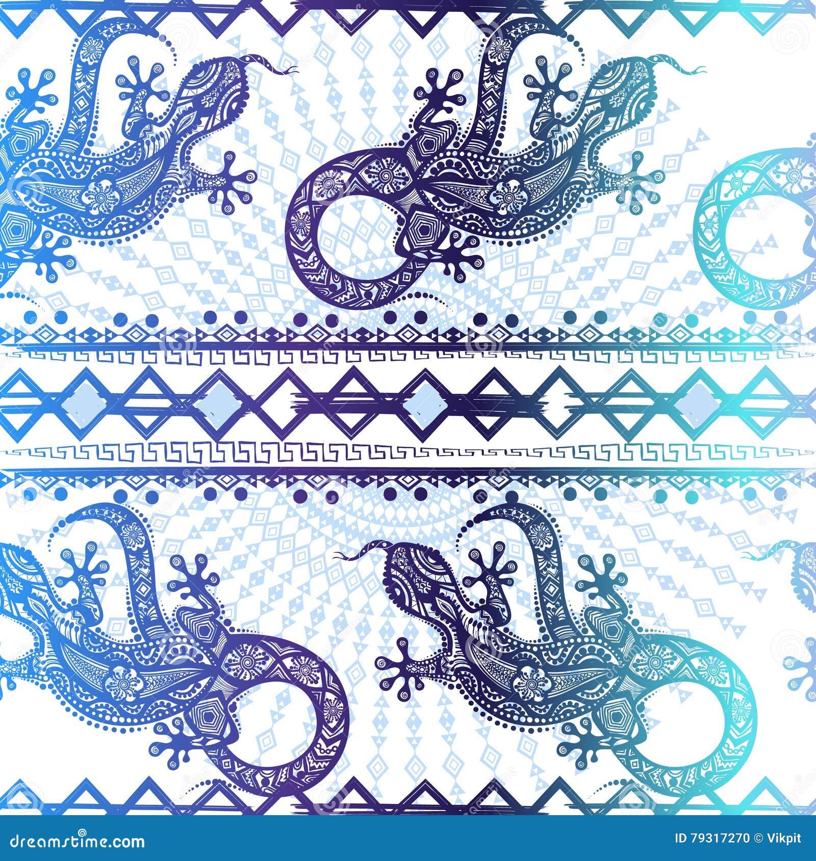  vintage seamless ethnic pattern image lizards and lines