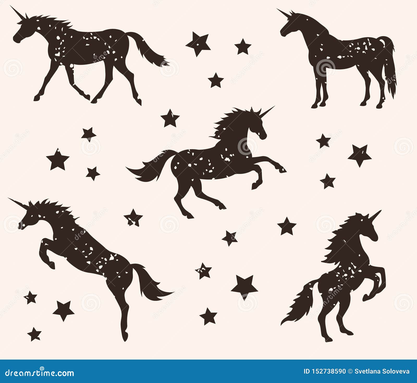 Download Vector Vintage Texture Set Of Unicorn Silhouette Stock Vector - Illustration of retro, concept ...