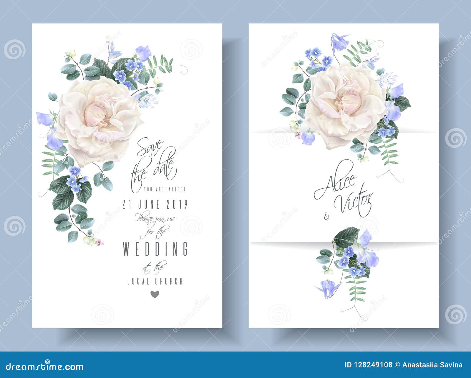 Vector Vintage Floral Wedding Cards with Roses Stock Vector - Illustration  of nature, party: 128249108