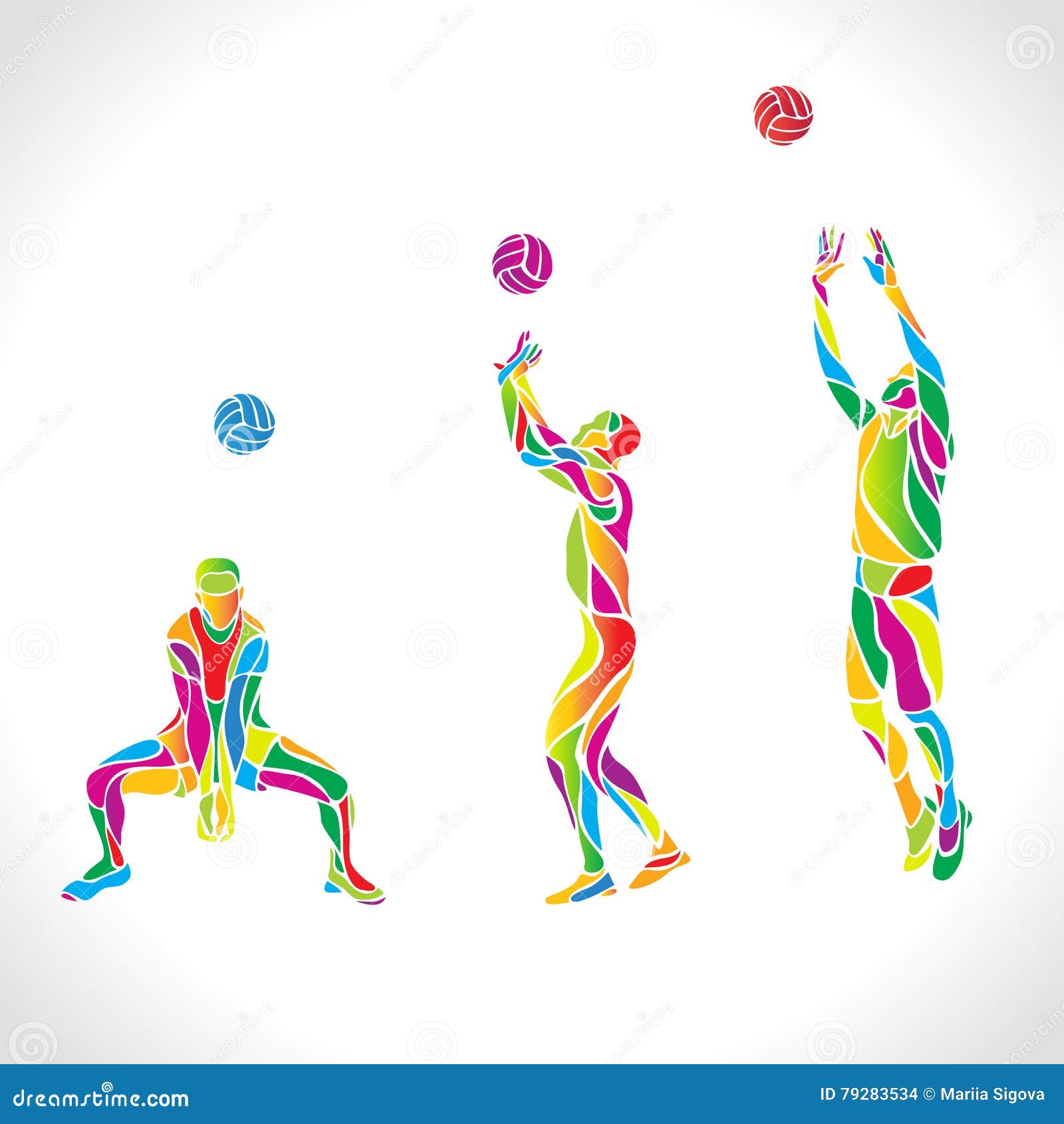Vector Volleyball Silhouettes Rainbow Collection Stock Vector ...