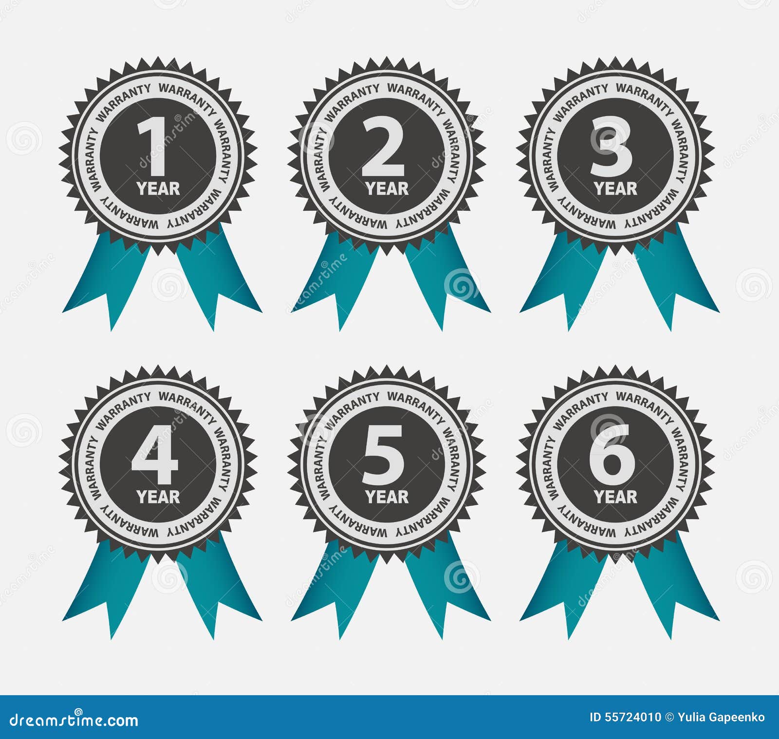 Vector Warranty Retro Label Set with Blue Ribbon Stock Vector