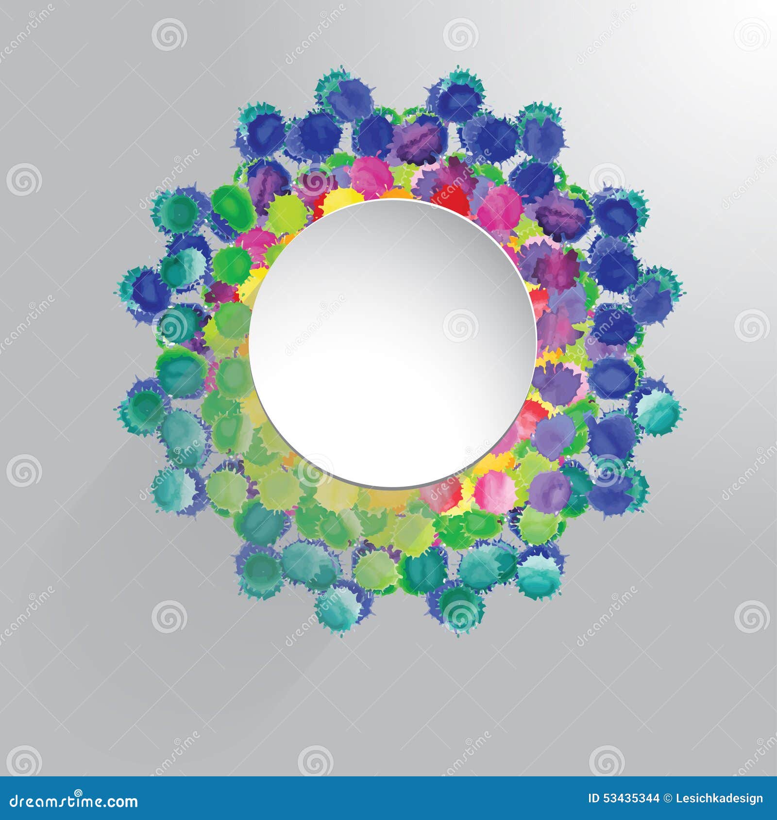 Vector Watercolor Circle With Colorful Rainbow Blobs Stock