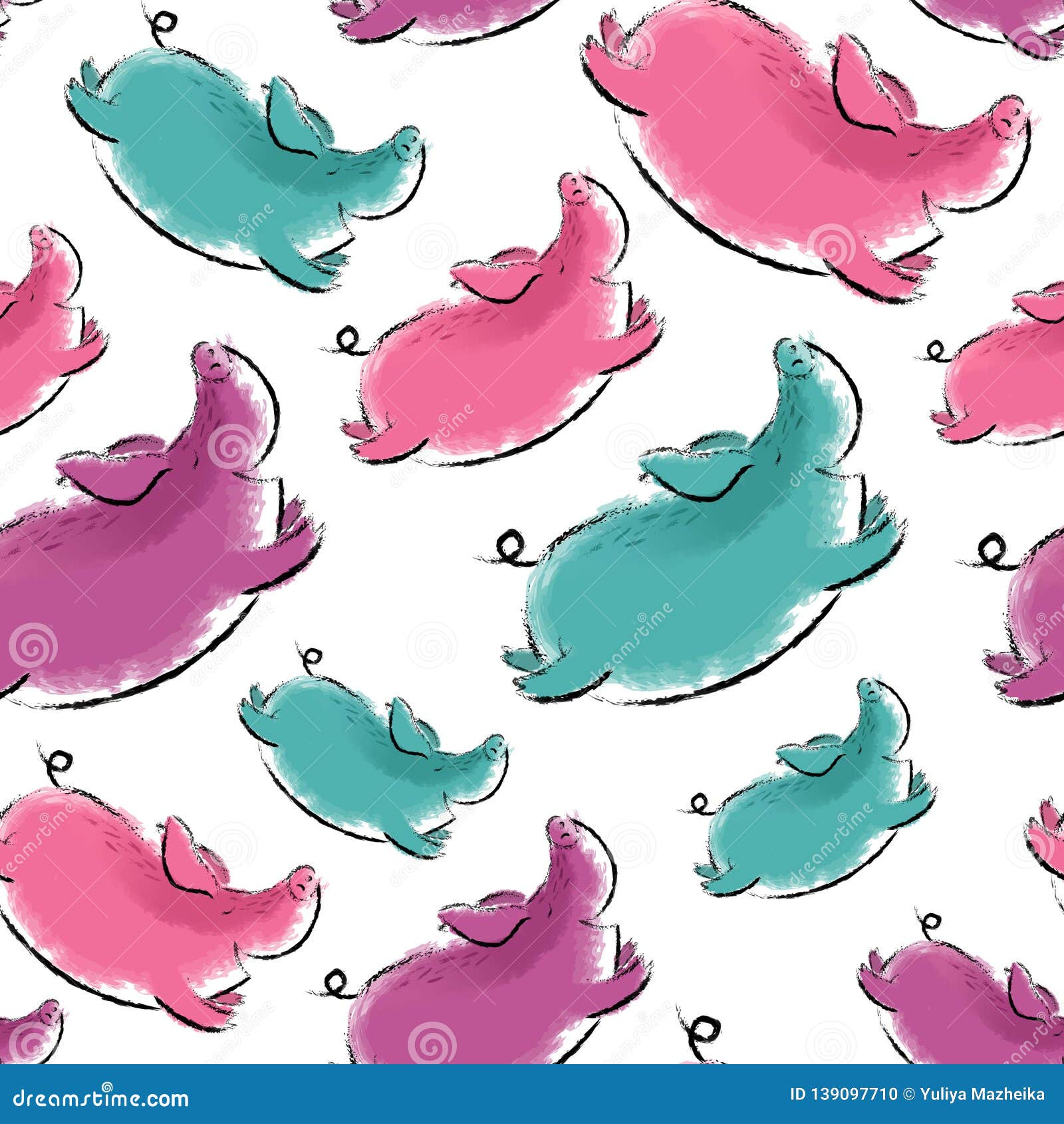 Download Vector Watercolor Cute Happy Pigs Pattern Stock Vector - Illustration of farm, animal: 139097710