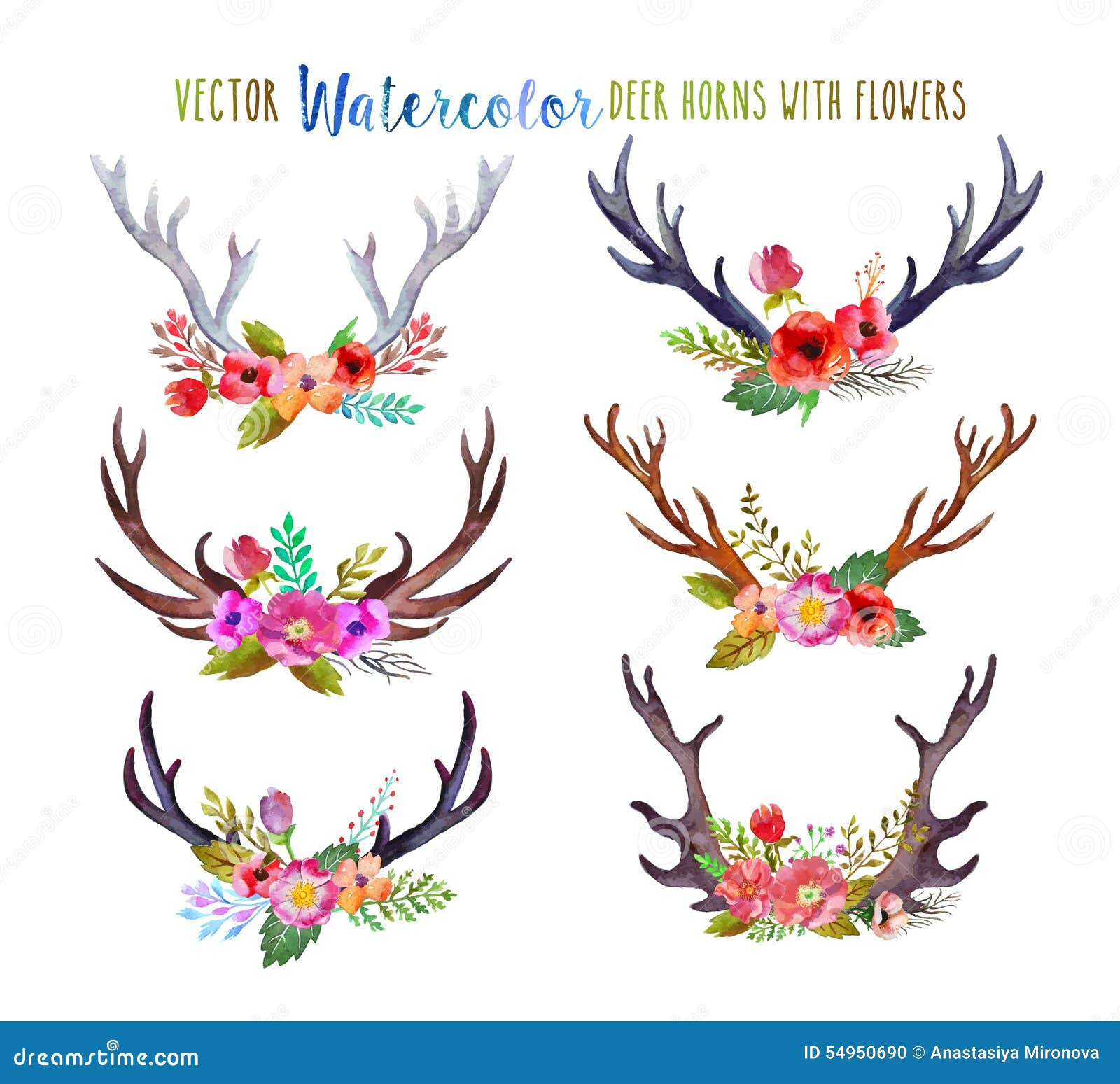 Vector Watercolor Deer Horns Stock Vector Image 54950690