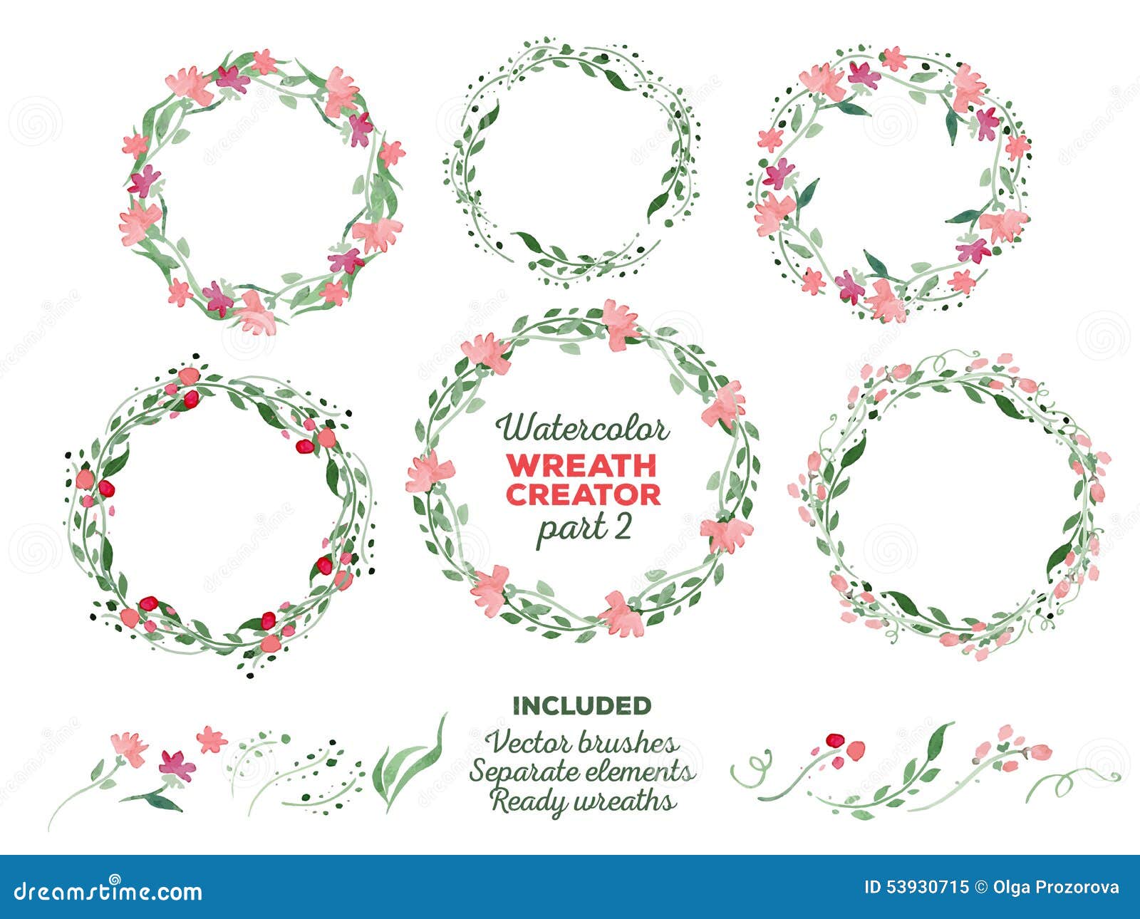 Vector Watercolor Wreaths And Separate Floral Stock Vector 