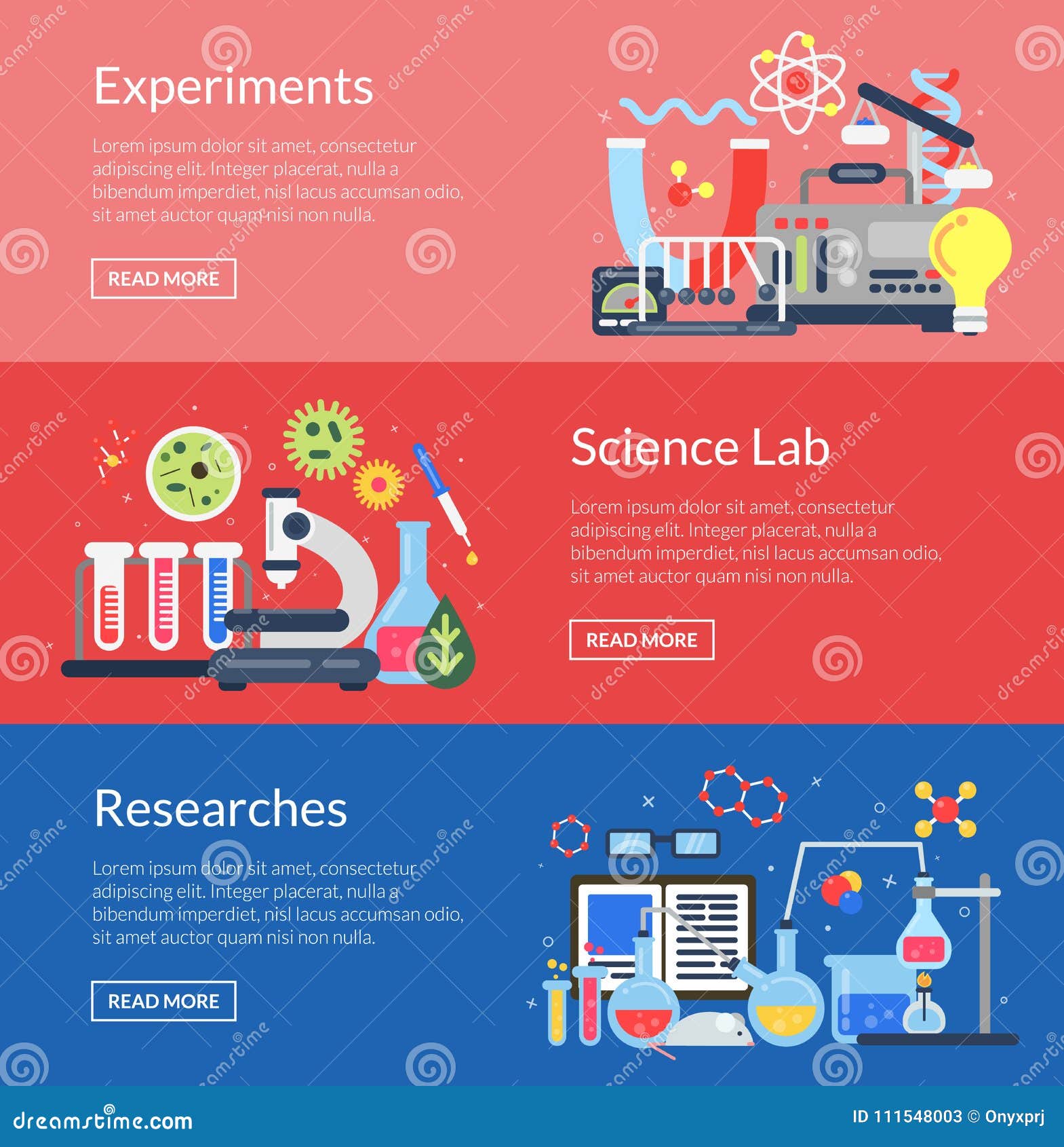 vector web banner templates with flat style science icons stock