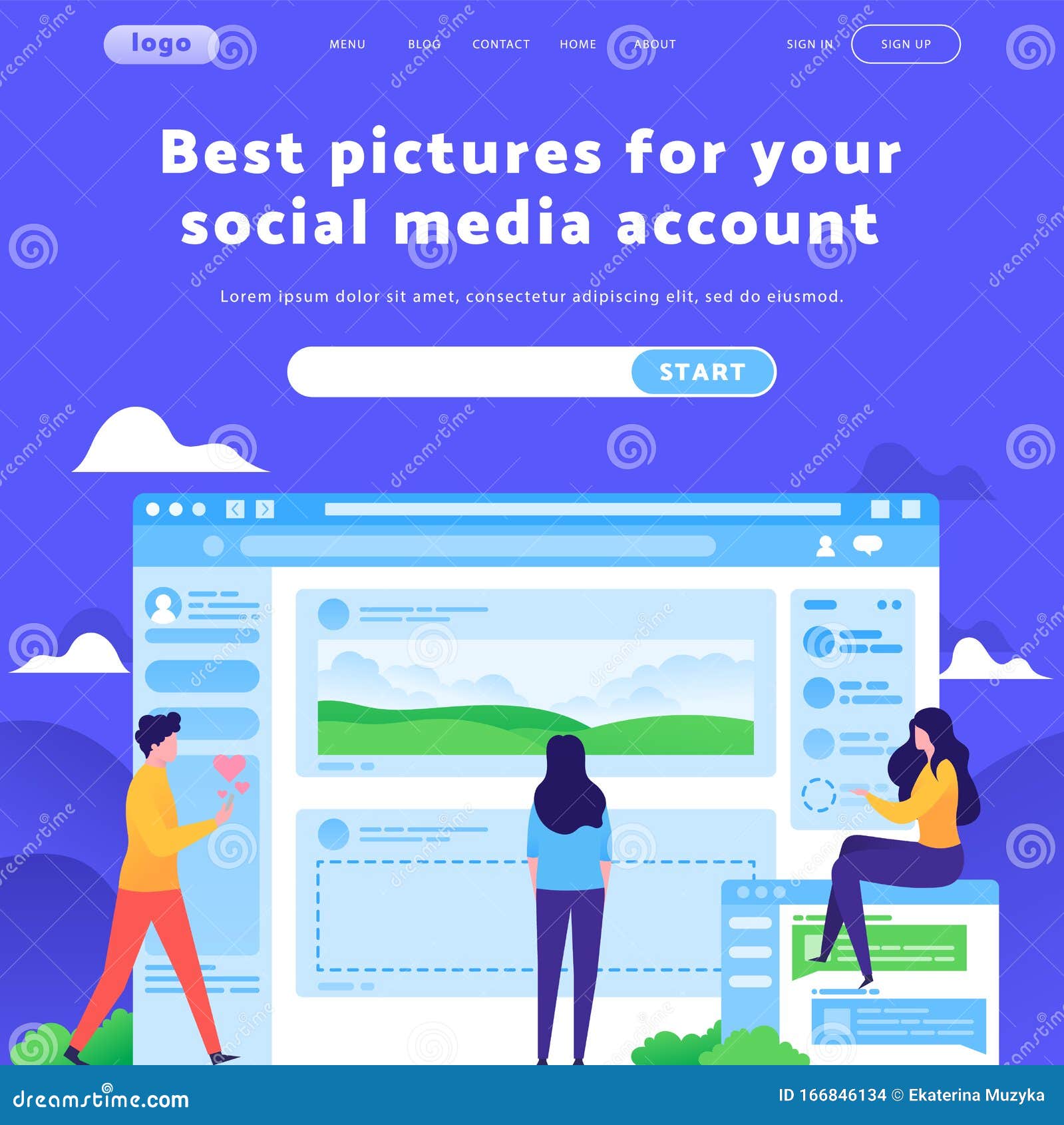 Vector Web Site Design Template Social Media Account And Posts Feed Landing Page Concepts For Website Mobile Stock Vector Illustration Of Online News