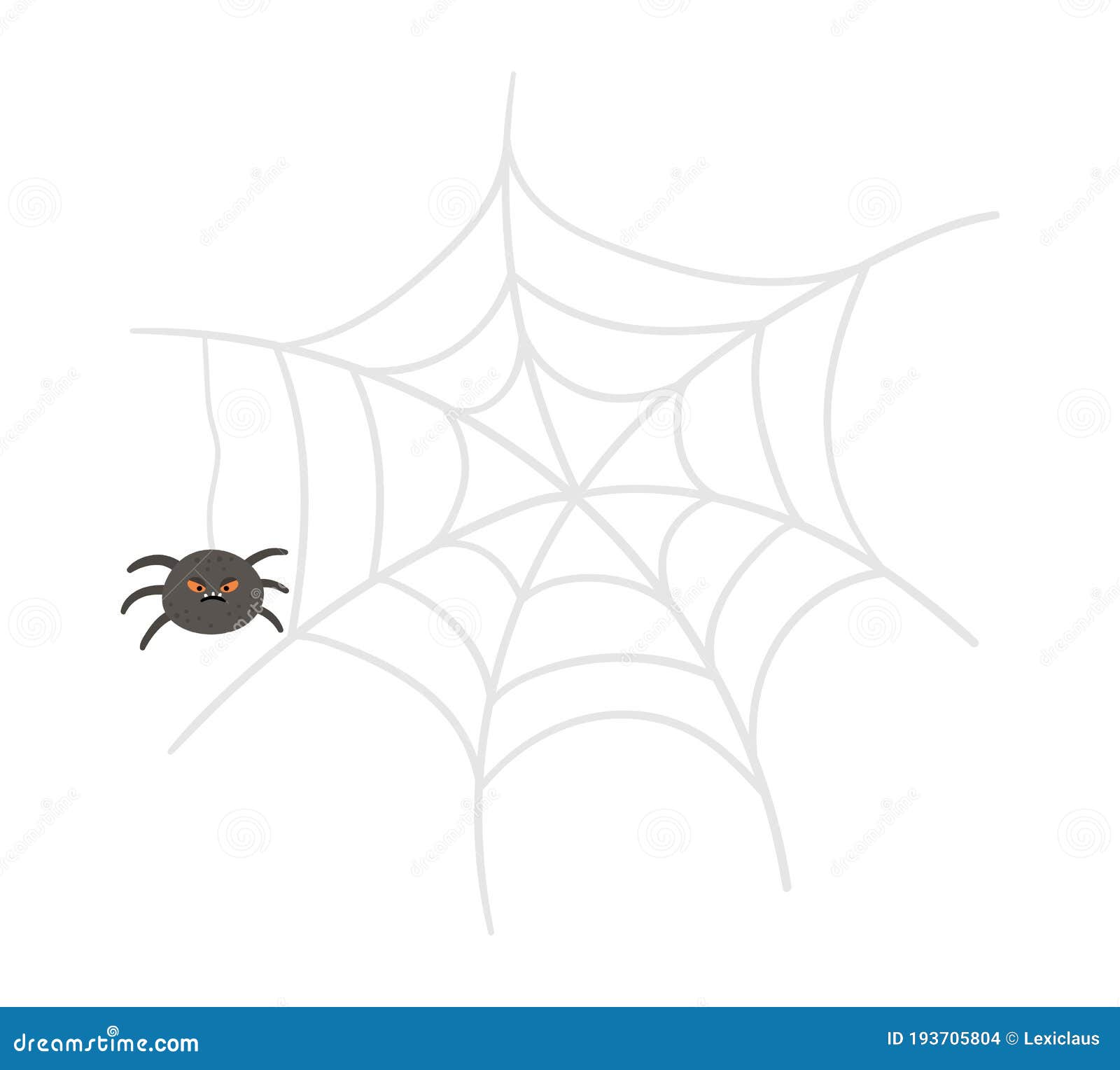  web and spider with orange eyes. halloween character icon. cute autumn all saints eve  with scary black insect
