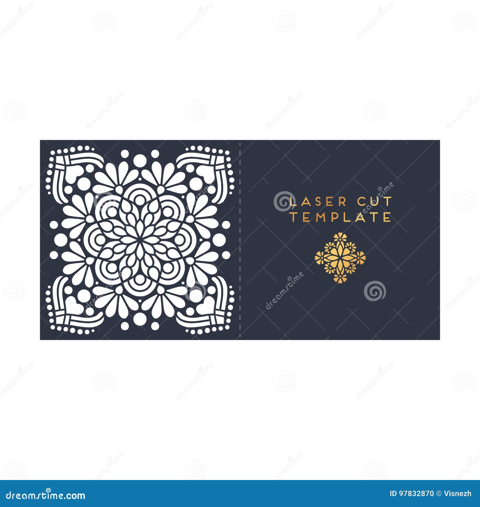 Vector Wedding Card Laser Cut Template. Vintage Decorative Elements