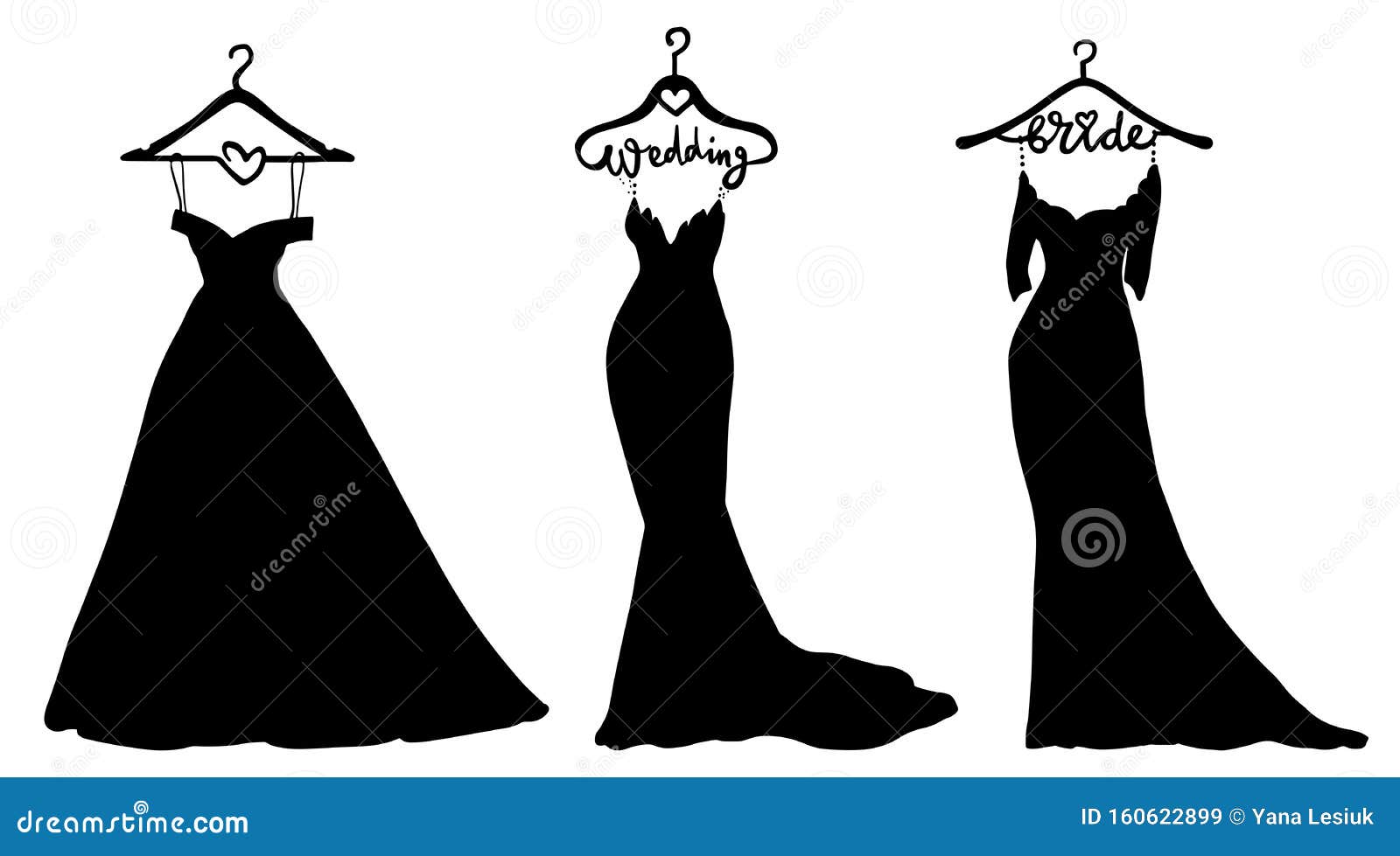 Vector Wedding Dresses in Different Styles. Beautiful Bride Clothing ...