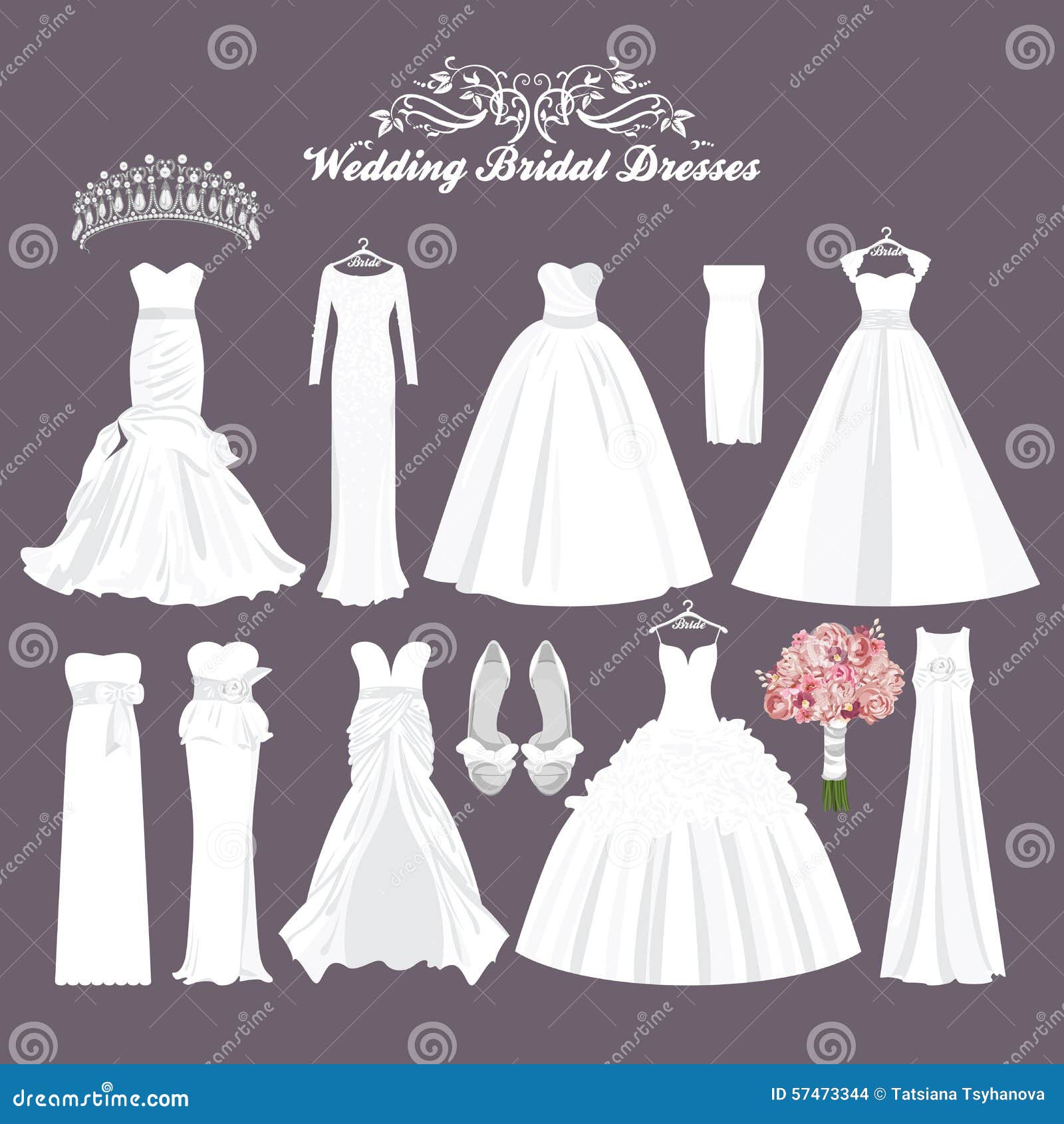 vector wedding dresses different styles fashion bride dress white dress accessories set 57473344