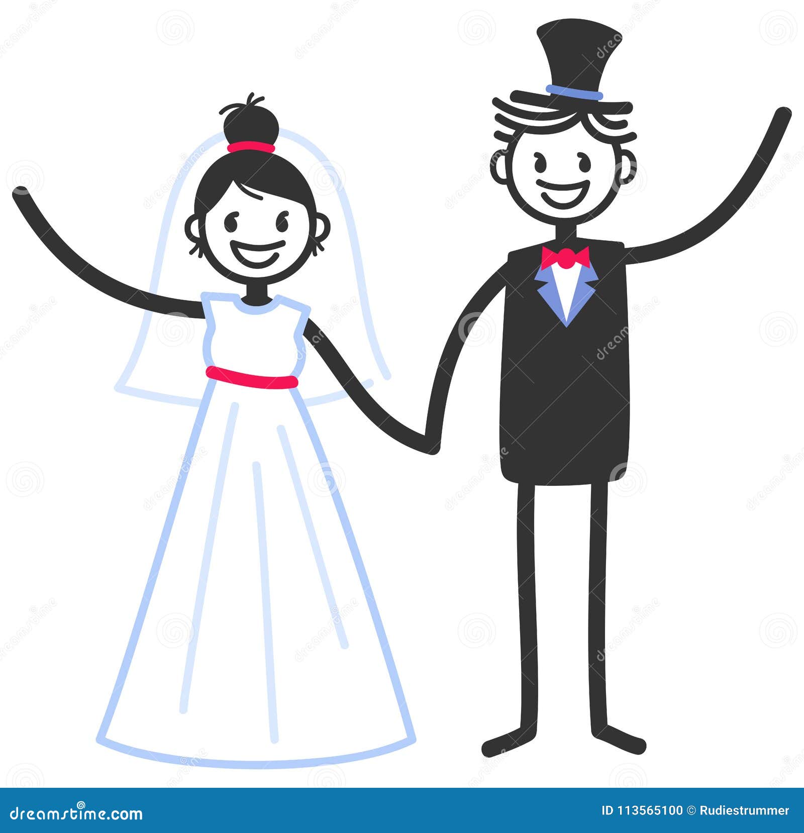 Vector Wedding Illustration of Happy Stick Figures Bridal Couple