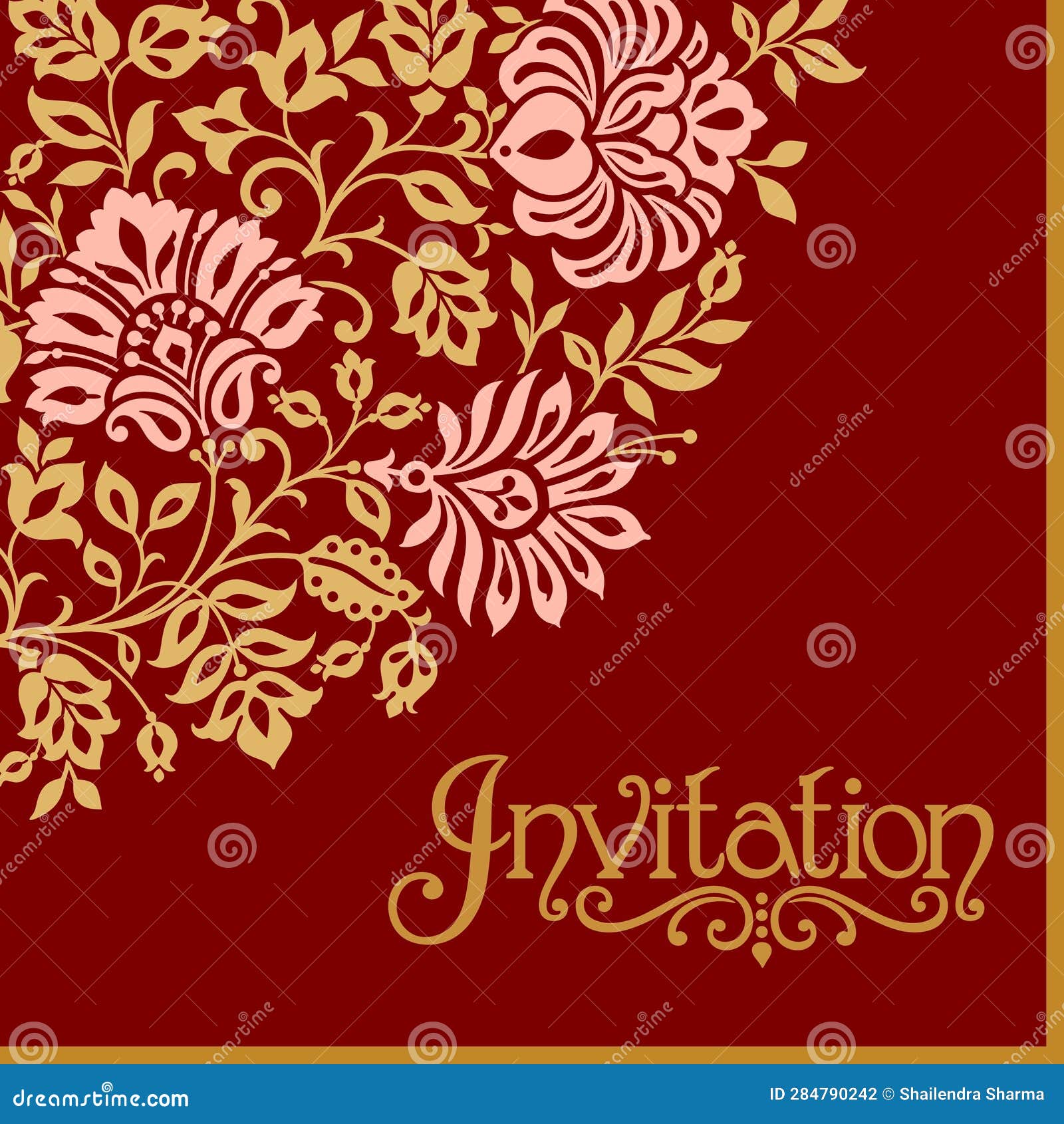 Vector Wedding Invitation Design on Red Board. Stock Illustration