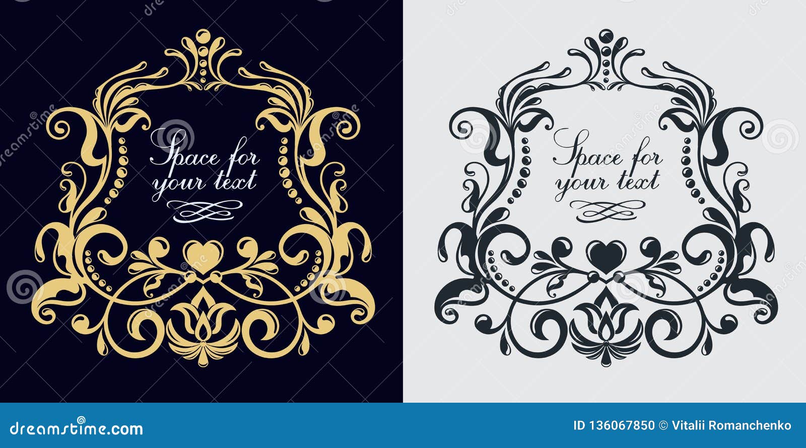 Vector Wedding Monogram Vintage Art Frame Hand Drawn Emblem