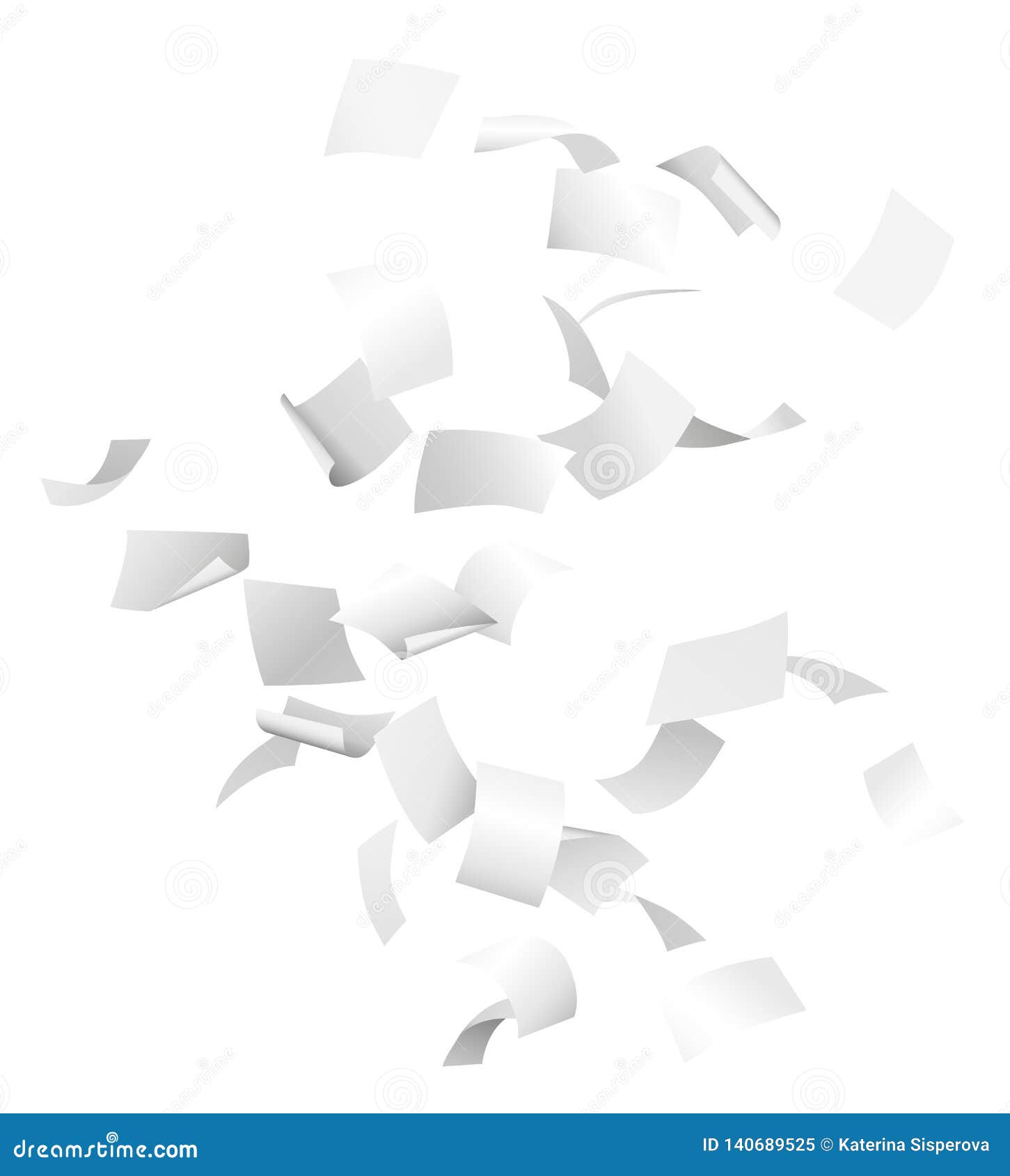  white flying papers in the air  on white background