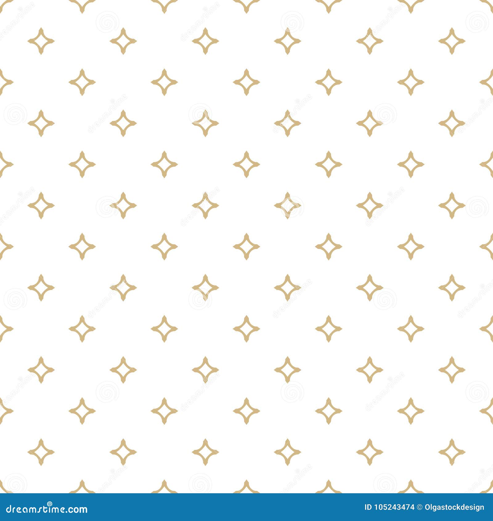 Golden vector seamless pattern with small diamonds, star shapes, rhombuses.  Abstract gold and white geometric texture. Simple minimal wide repeat  background. Luxury design for decor, wallpaper, web Stock Vector