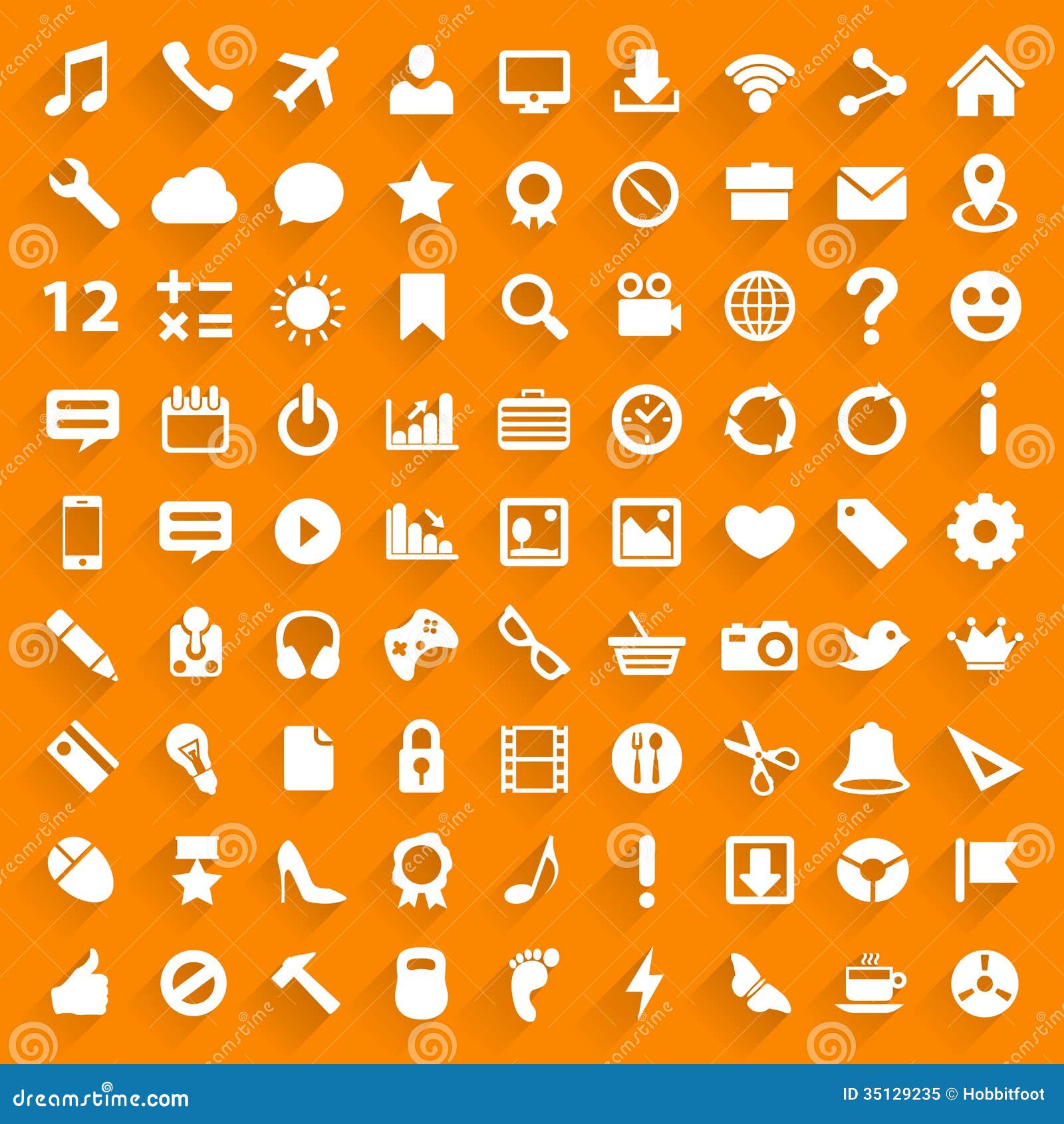 Vector White Icons With Drop Shadow. Stock Vector - Image: 35129235