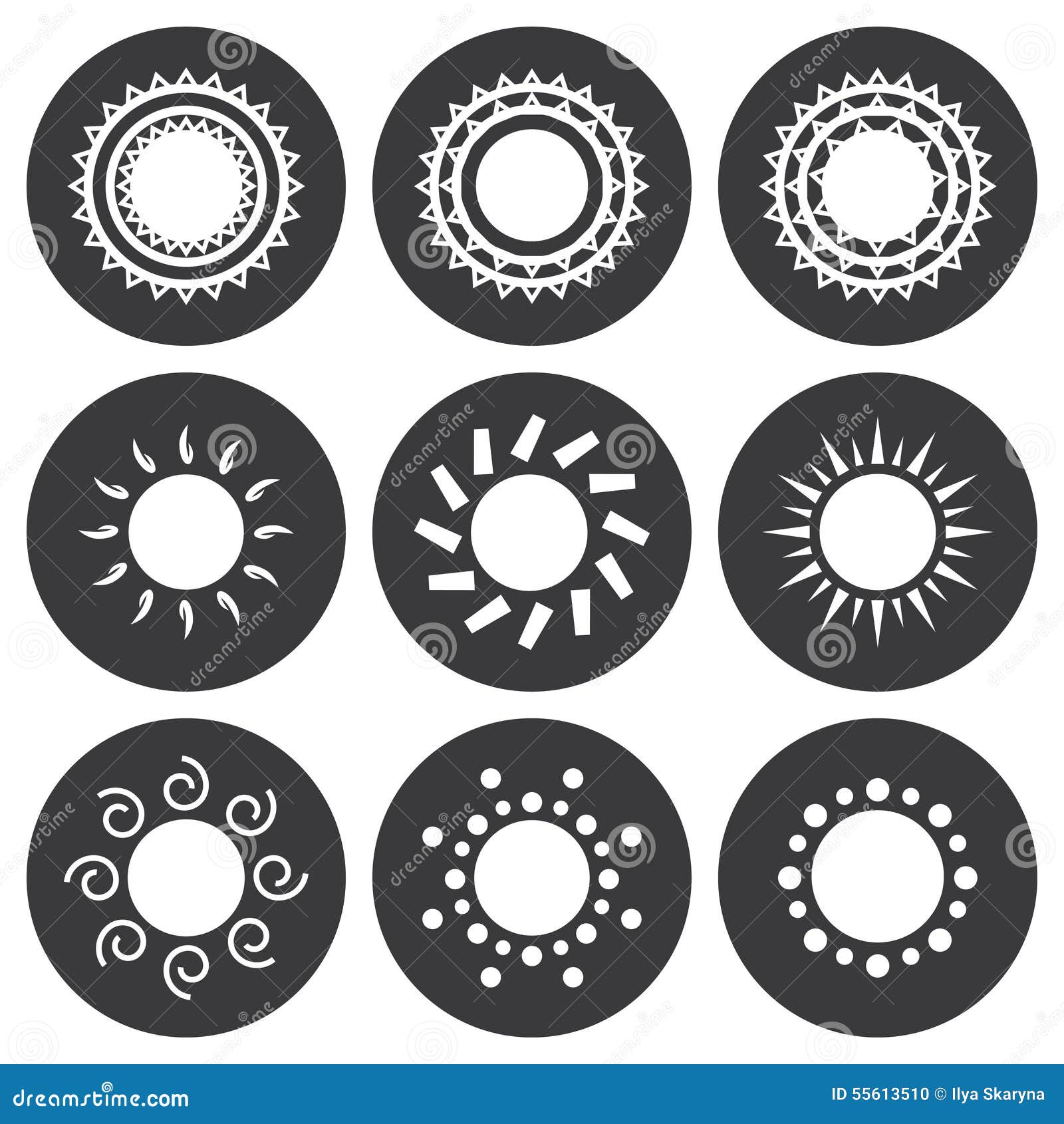 Vector white sun icons set stock vector. Illustration of symbol - 55613510