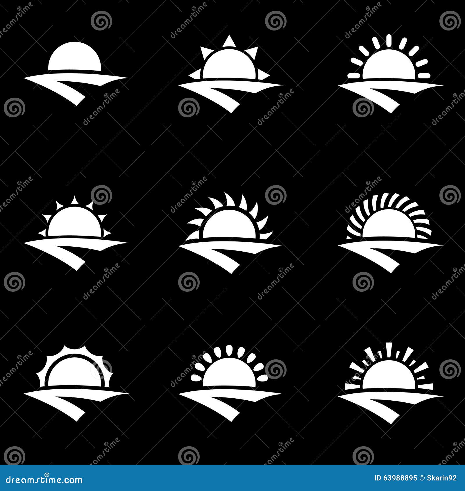 Vector White Sunrise Icon Set Stock Illustration - Illustration of ...