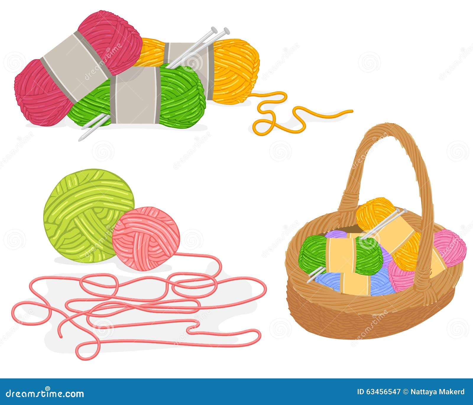 Vector of a Wicker Basket Full of Knitting Materials Stock Vector ...