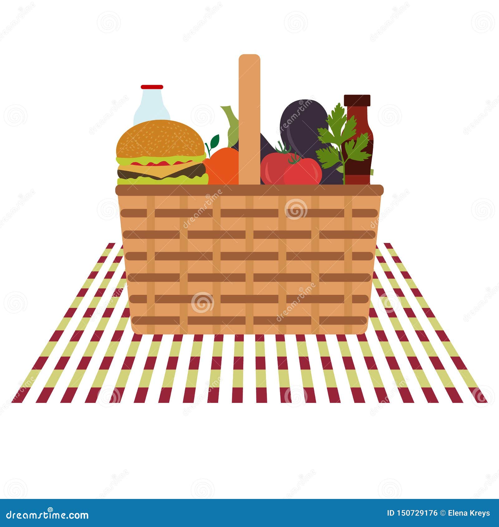 Vector. Wicker Picnic Basket, Food, Drink Stock Vector - Illustration ...