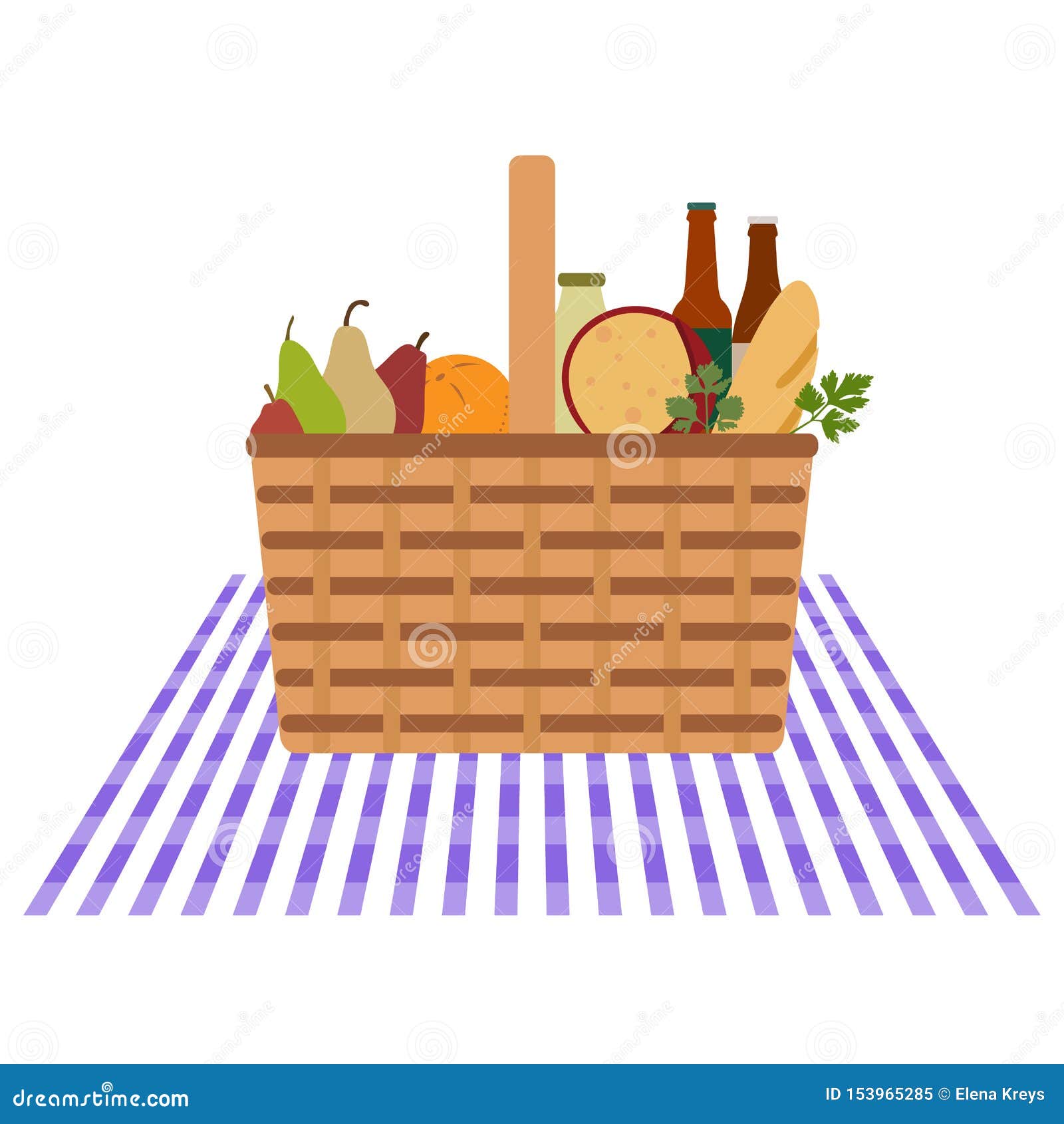 Vector. Wicker Picnic Basket, Food, Drink Stock Vector - Illustration ...