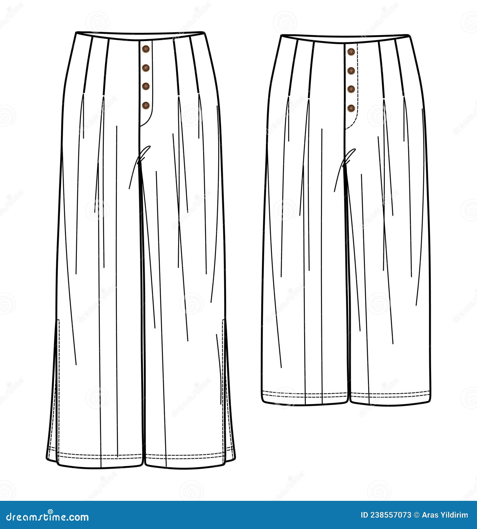 Vector Wide Leg Trousers with Side Slits Stock Vector - Illustration of ...