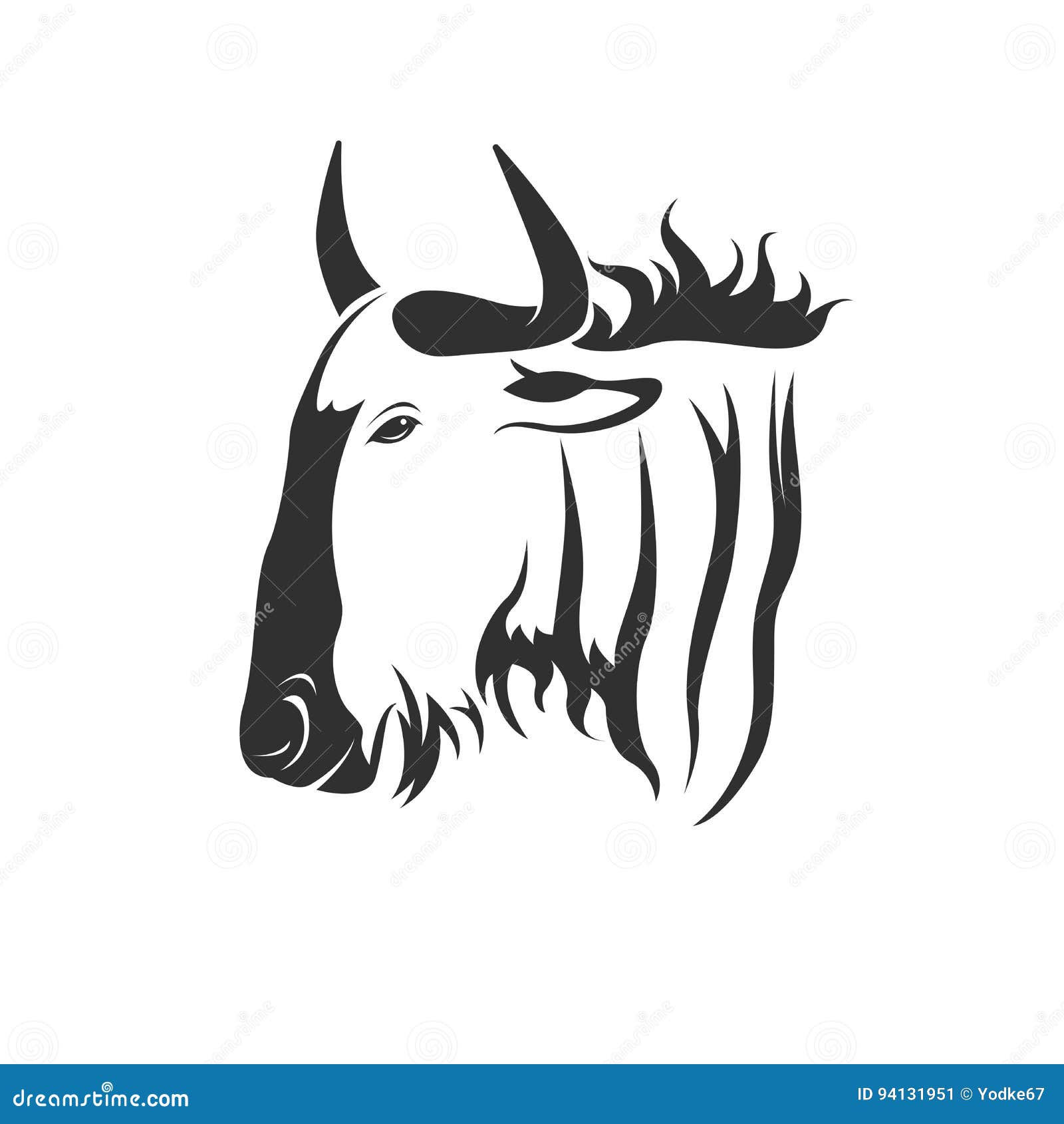  of a wildebeest head on white background.
