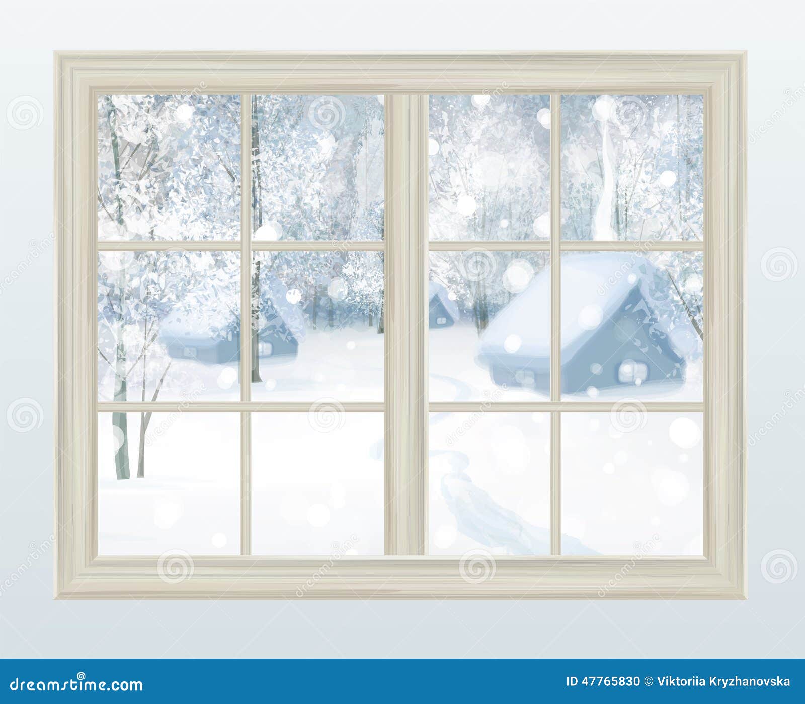 Vector Window With View Of Snowy Background. Stock Vector 