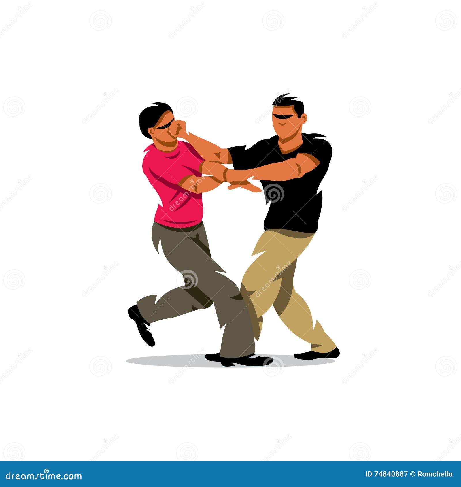 Taekwondo Fight. A hand drawn vector cartoon illustration of 2 guys fighting.  Stock Vector