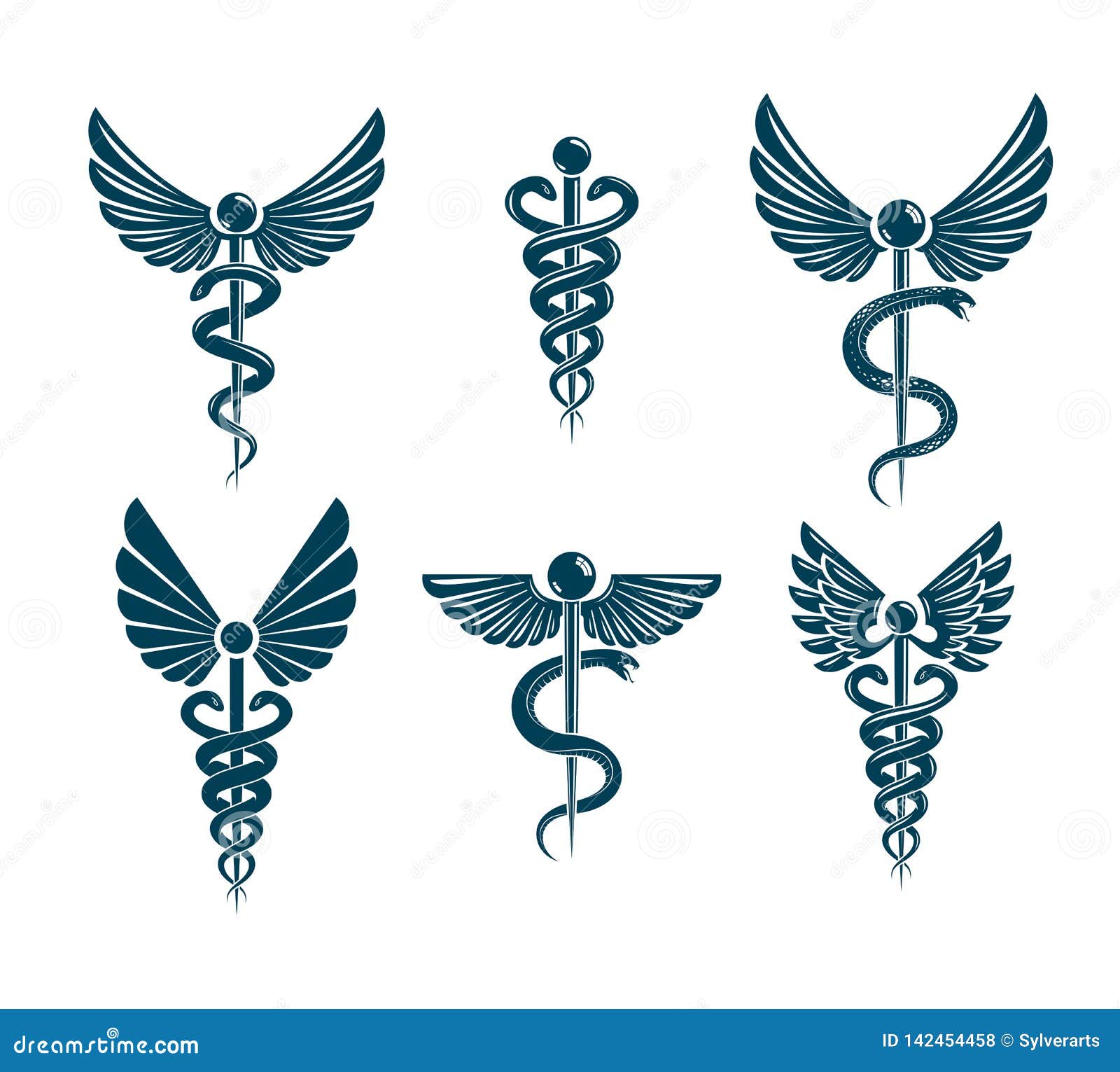 Vector Winged Caduceus Illustrations Collection. Stock Vector