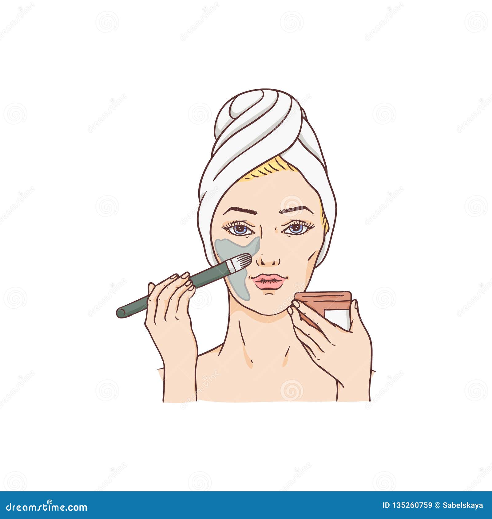 Vector Woman Applying Facial Mask, Face Treatment Stock Vector - Illustration of applying, health: 135260759