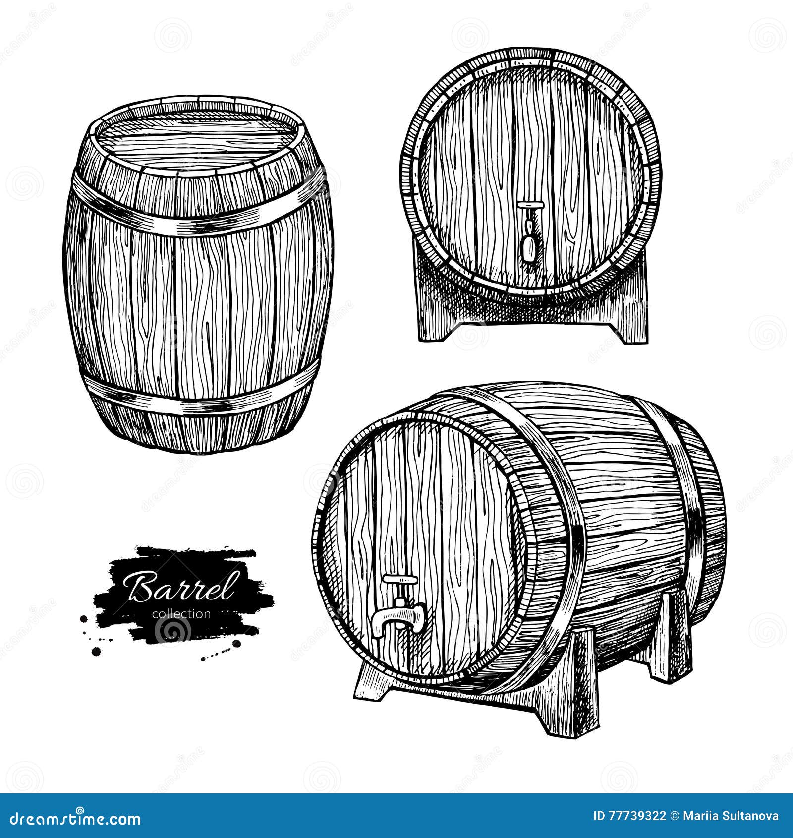  wooden barrel. hand drawn vintage  in engrav